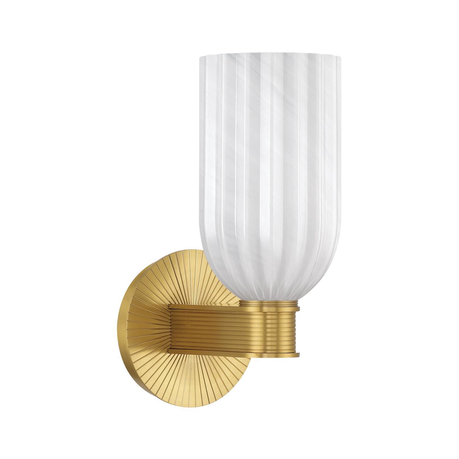 Shown in Luxe Gold finish and Strie glass and Strie Glass shade