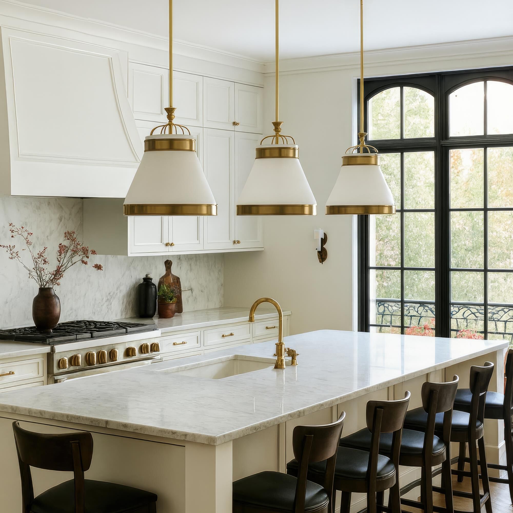 Shown in White and Brass finish and White shade