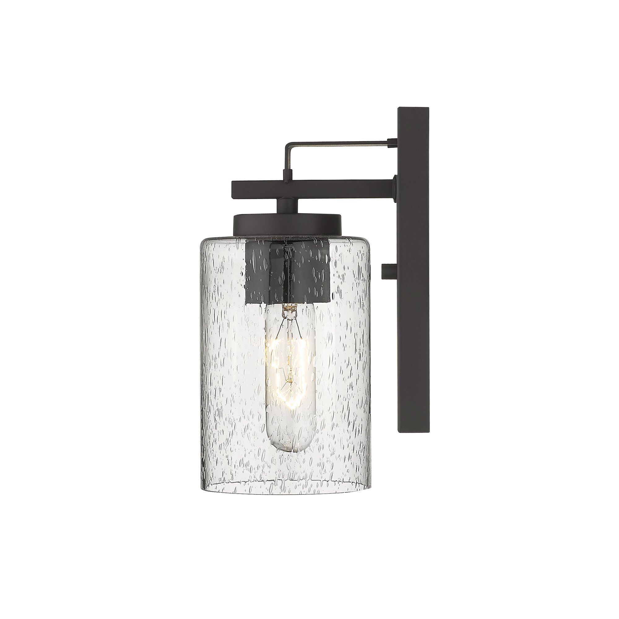 Shown in Oil-Rubbed Bronze finish and Clear glass and Clear, Seeded Cylindrical Glass shade
