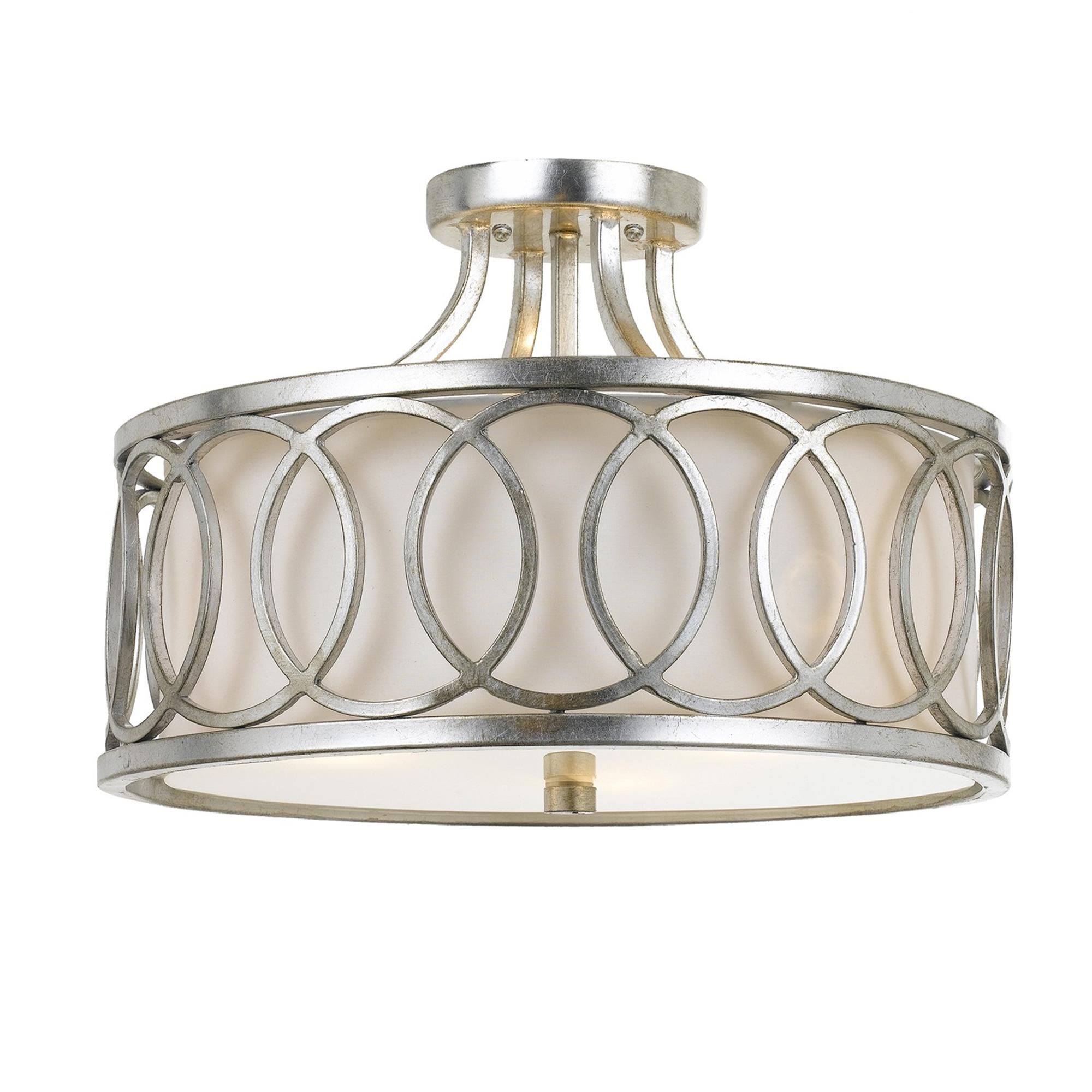 Shown in Antique Silver finish and White Linen glass and White Linen shade