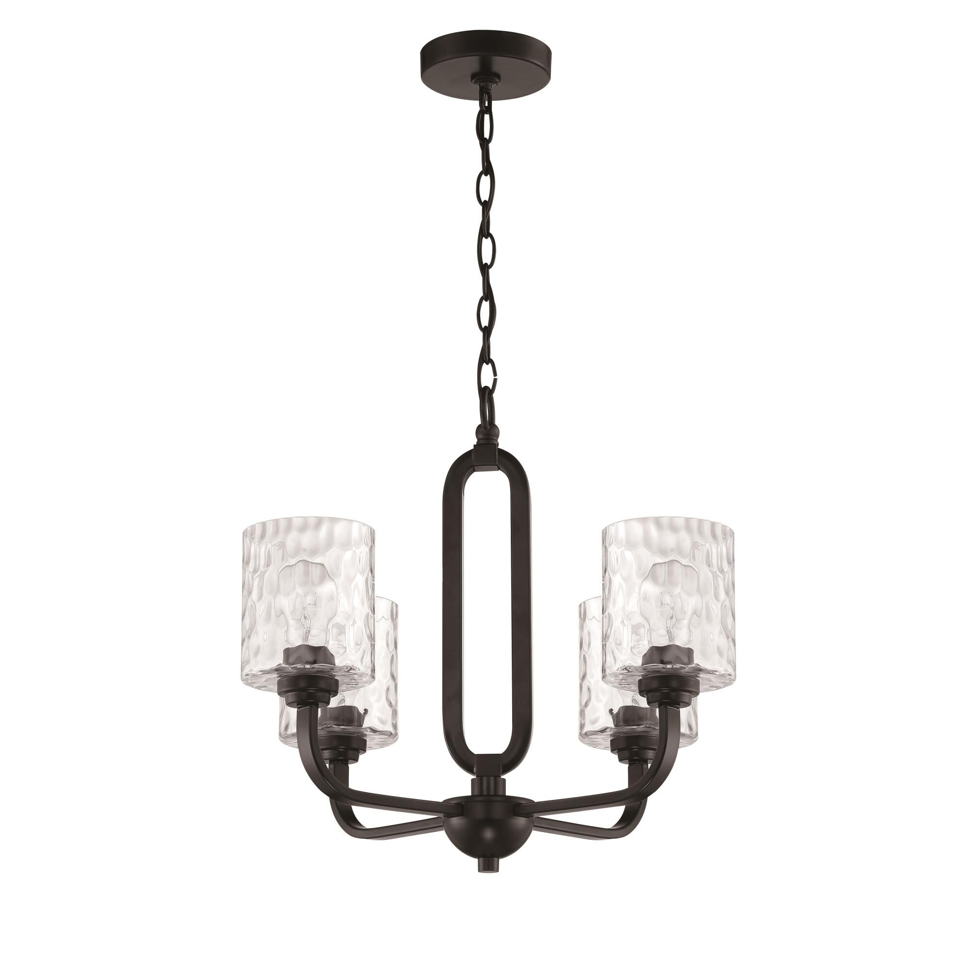 Shown in Flat Black finish and Clear Hammered glass and Glass shade