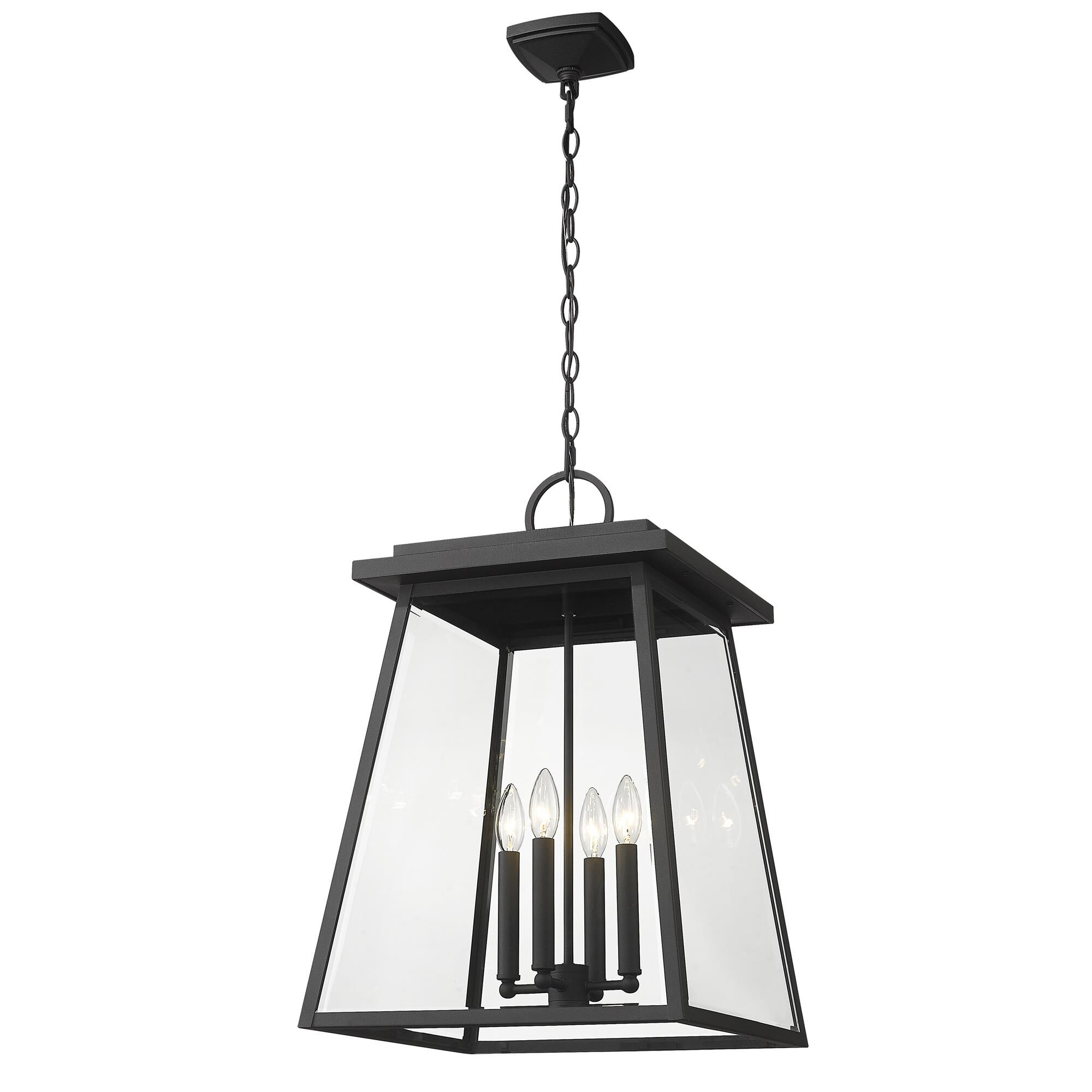 Shown in Black finish and Clear Beveled glass