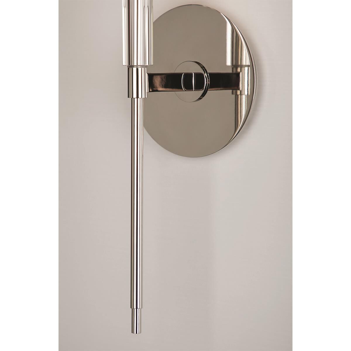 Shown in Polished Nickel finish and Off White Faux Silk shade and Crystal Bobeche accent