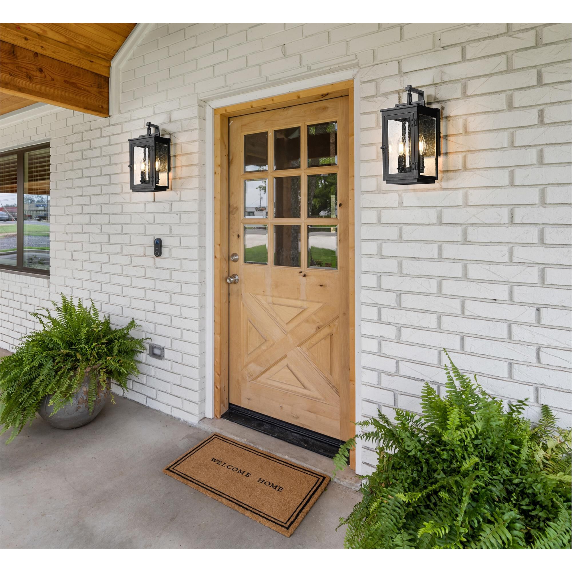 Shown in Sand Black finish and Clear Seedy glass and Clear Seedy shade