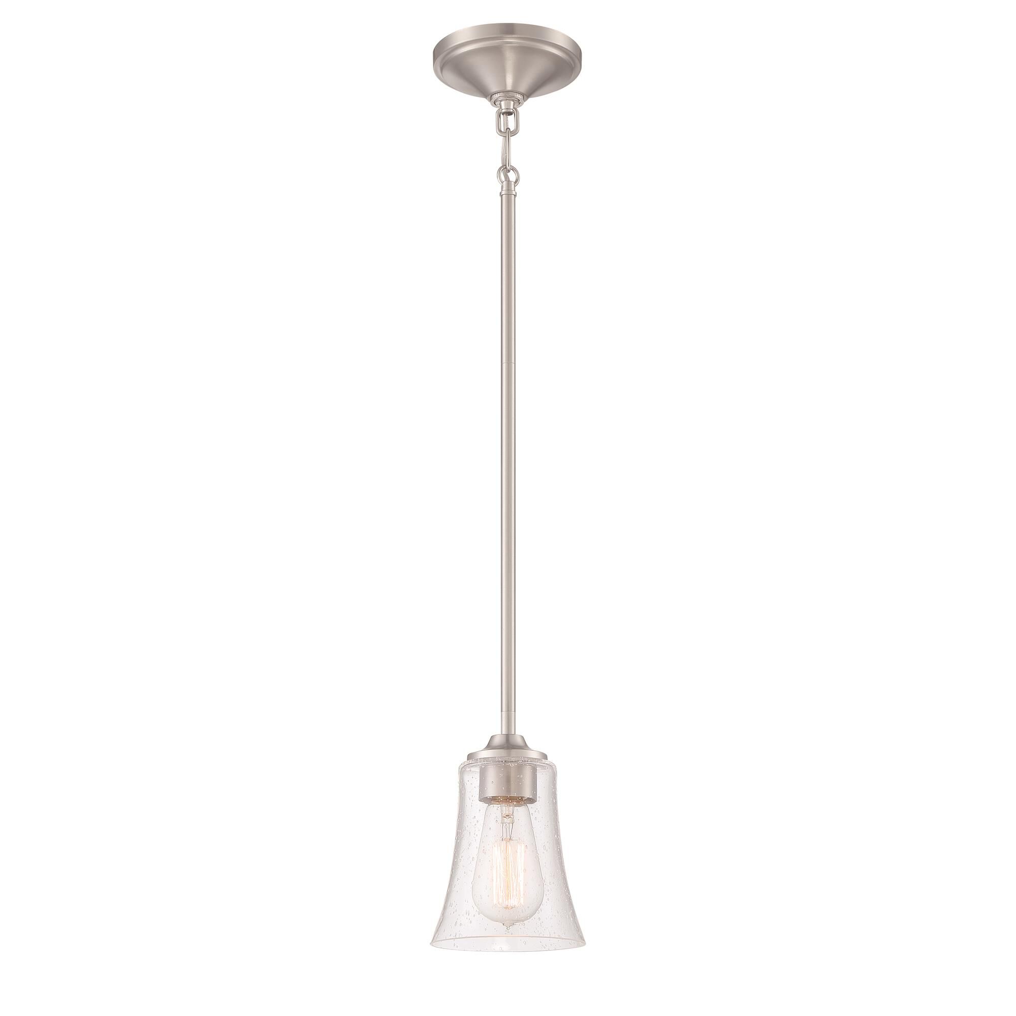 Shown in Brushed Polished Nickel finish and Clear Seeded glass and Glass shade