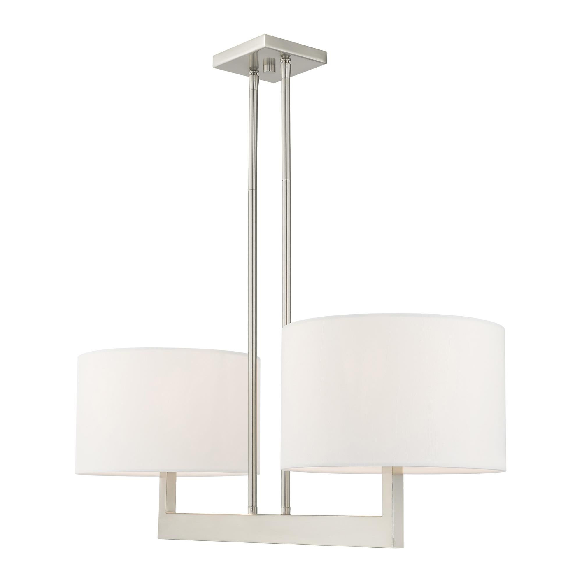 Shown in Brushed Nickel finish and Hand Crafted Off-White Fabric Outside & White Fabric Inside Hardback shade
