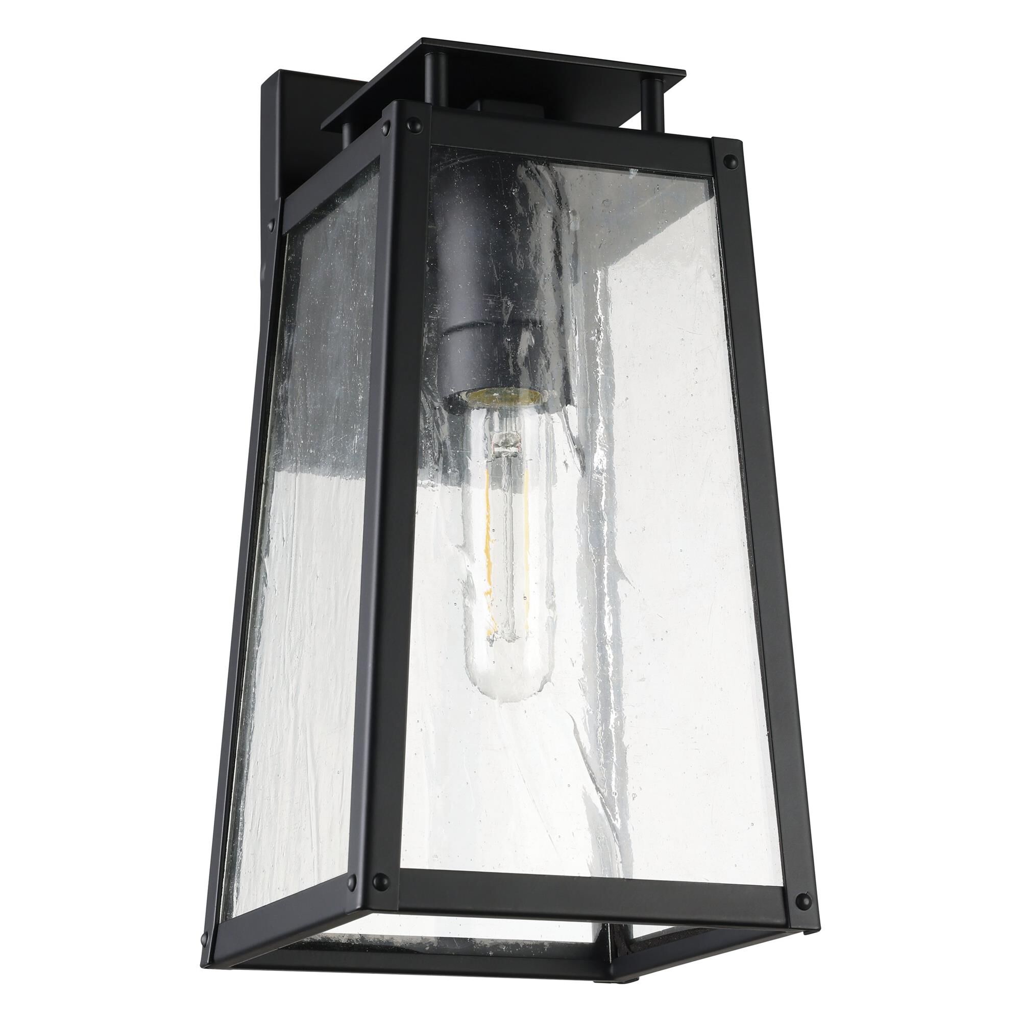 Shown in Matte Black finish and Clear Antique glass