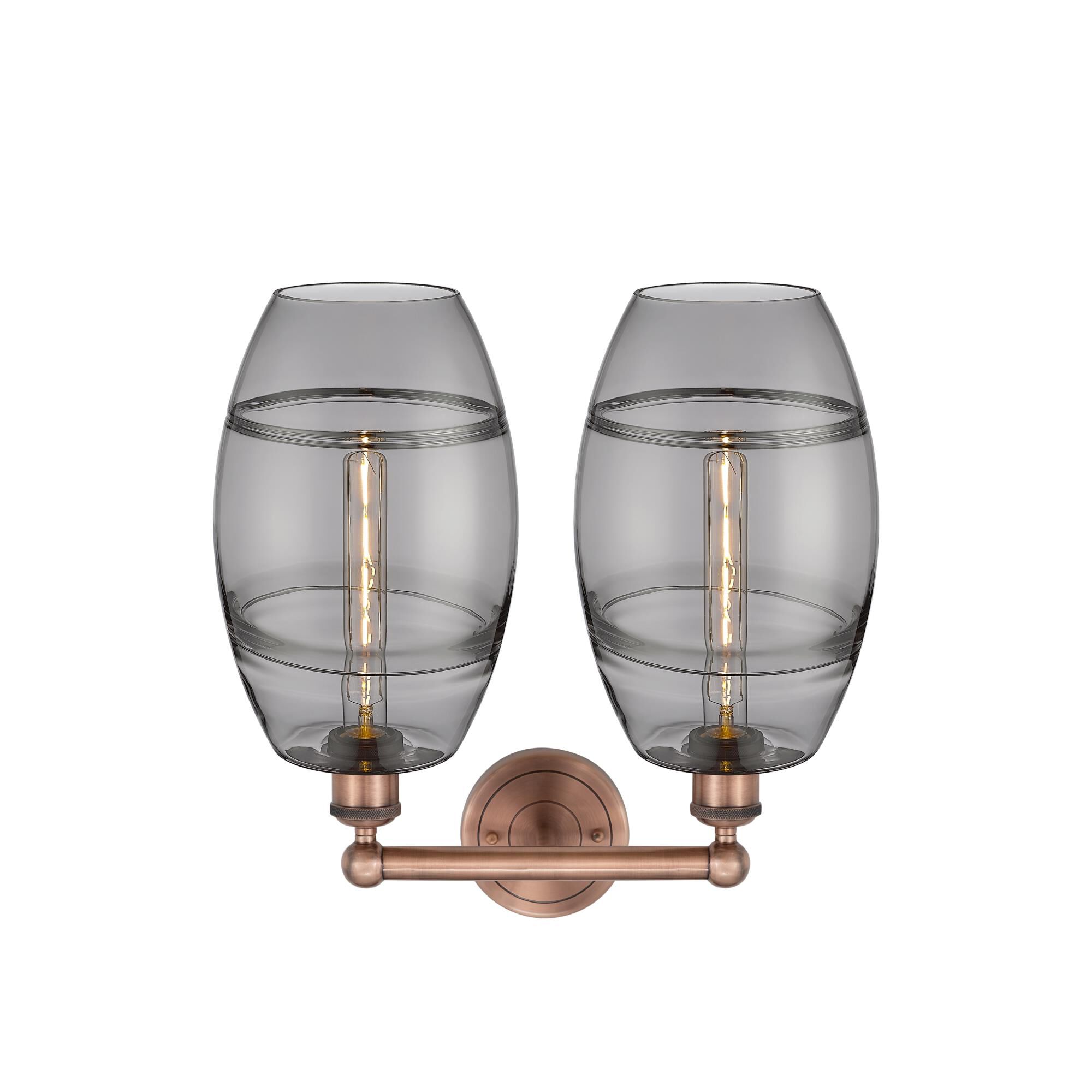 Shown in Antique Copper finish and Light Smoke glass