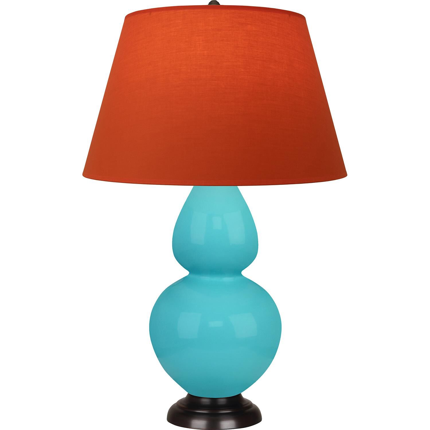 Shown in Egg Blue finish and Tangerine and Taupe Lining shade and Deep Patina Bronze accent