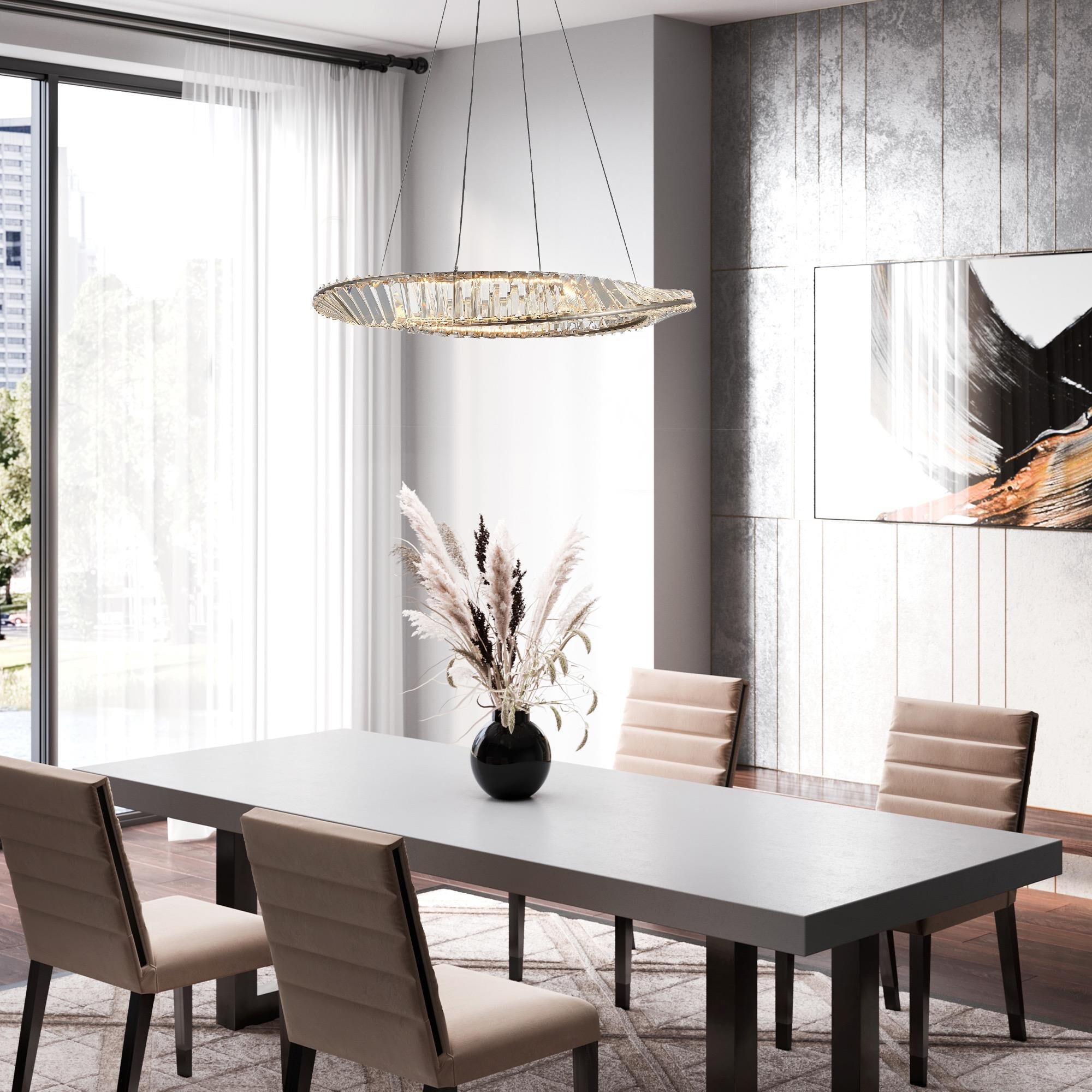 Shown in Satin Nickel finish and Clear Crystal glass
