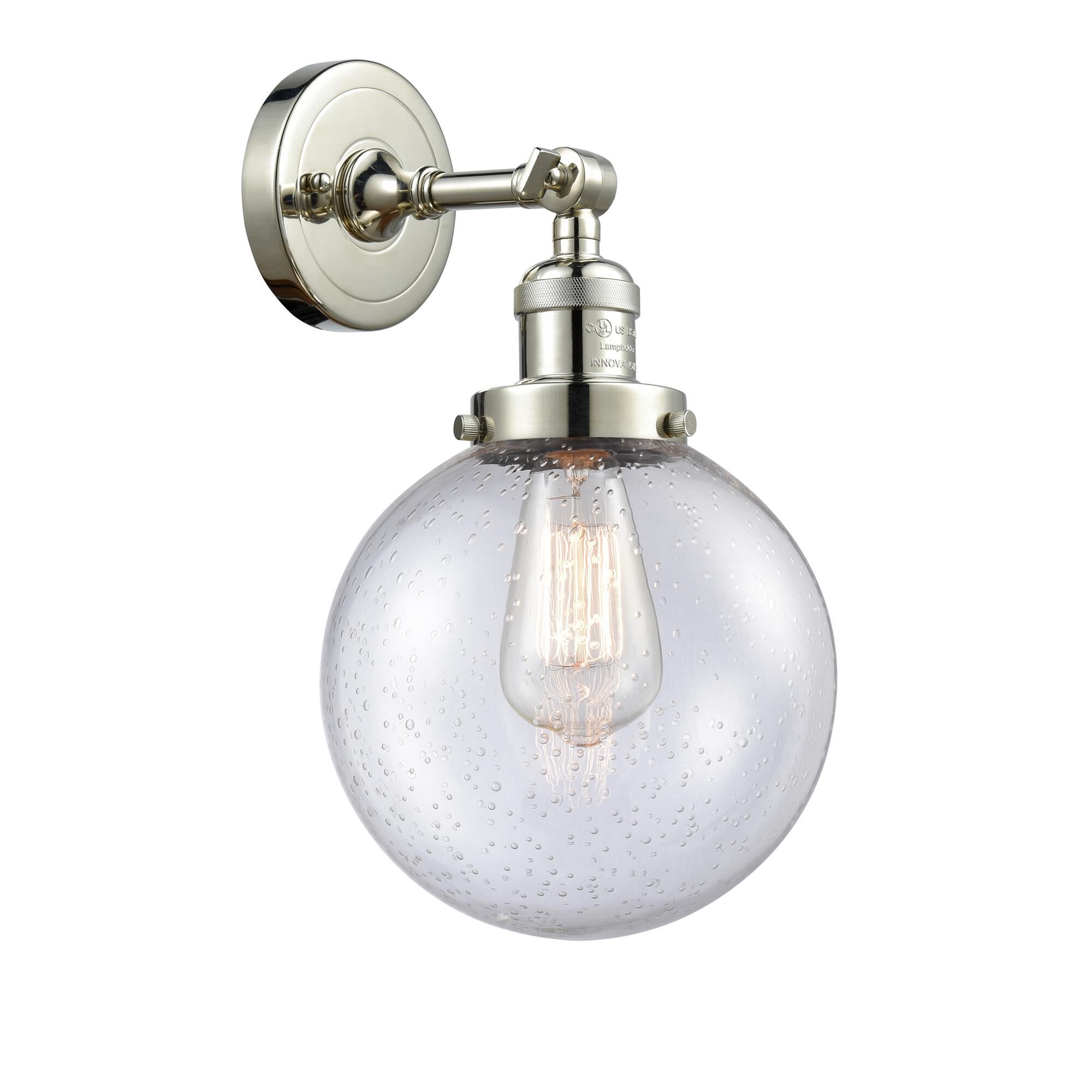 Shown in Polished Nickel finish and Seedy glass