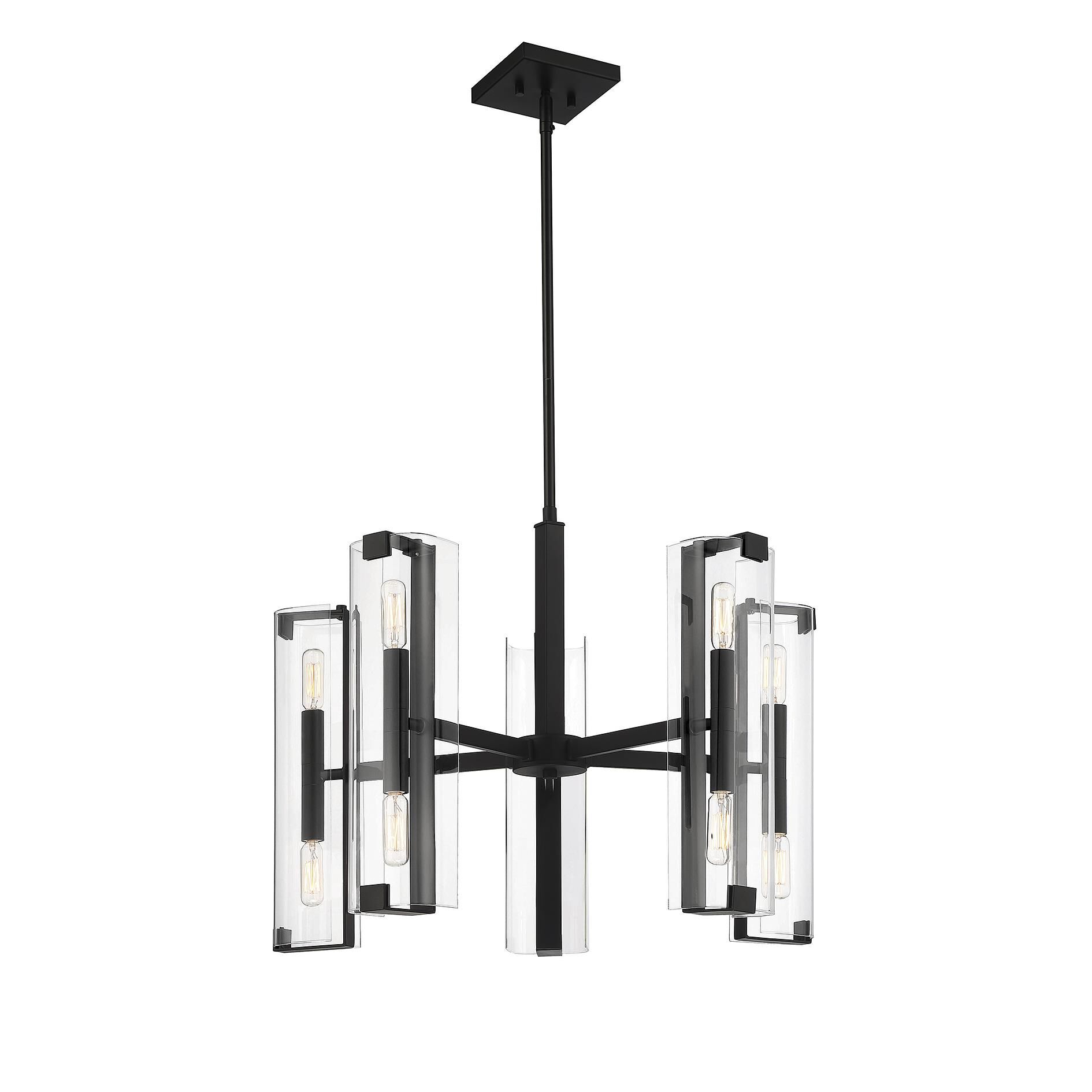 Shown in Matte Black finish and Clear glass and Glass shade