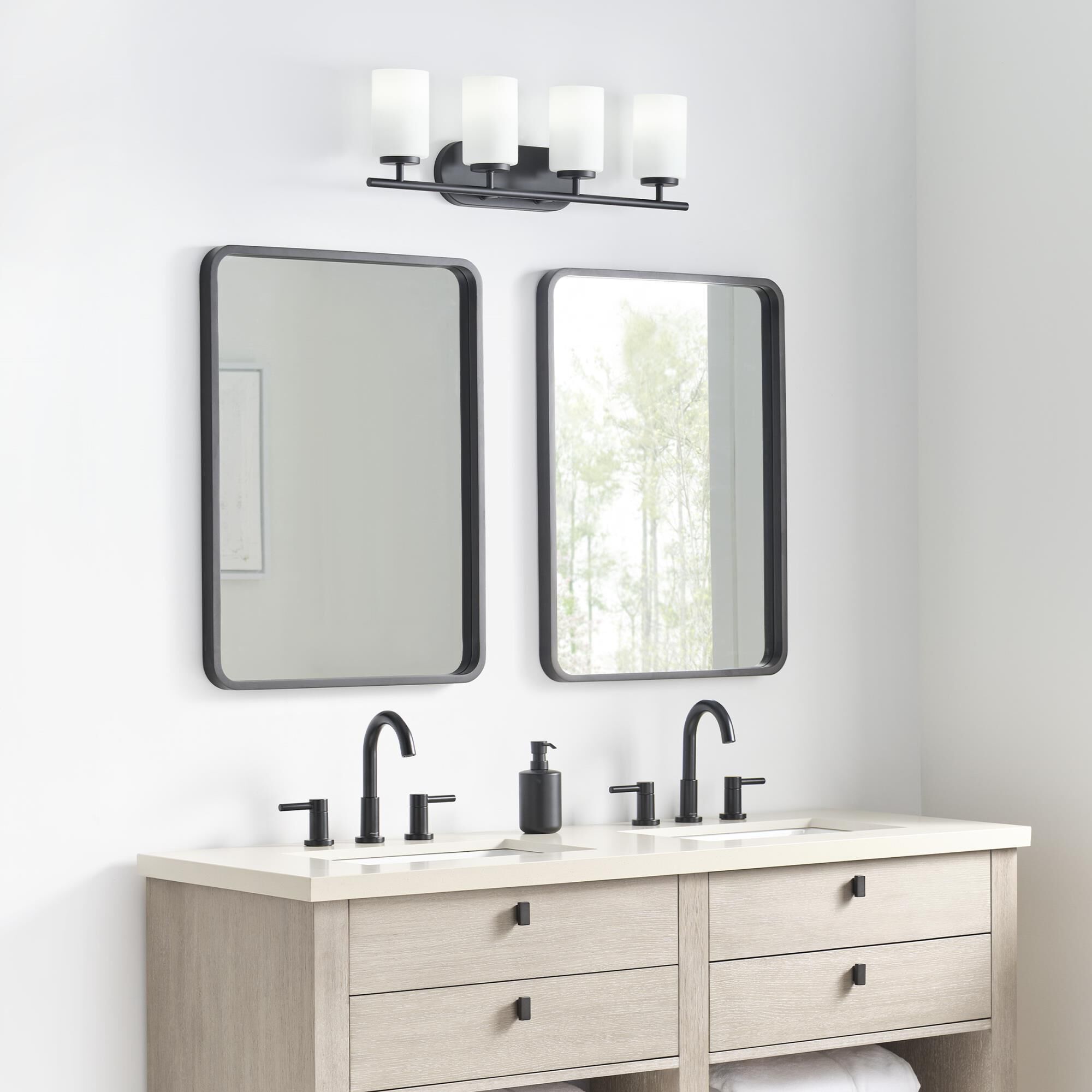 Shown in Midnight Black finish and Cased Opal Etched glass