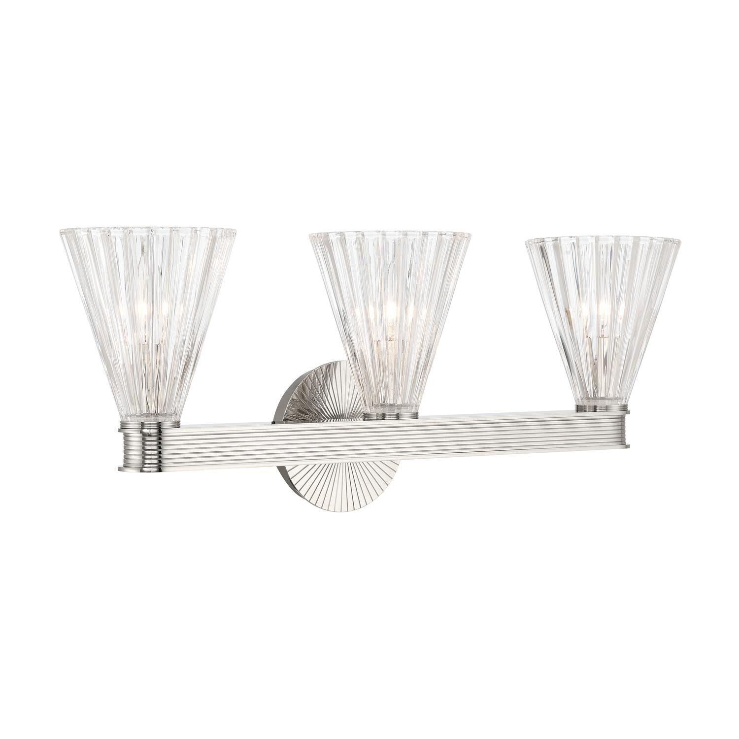 Shown in Polished Nickel finish and Glass shade