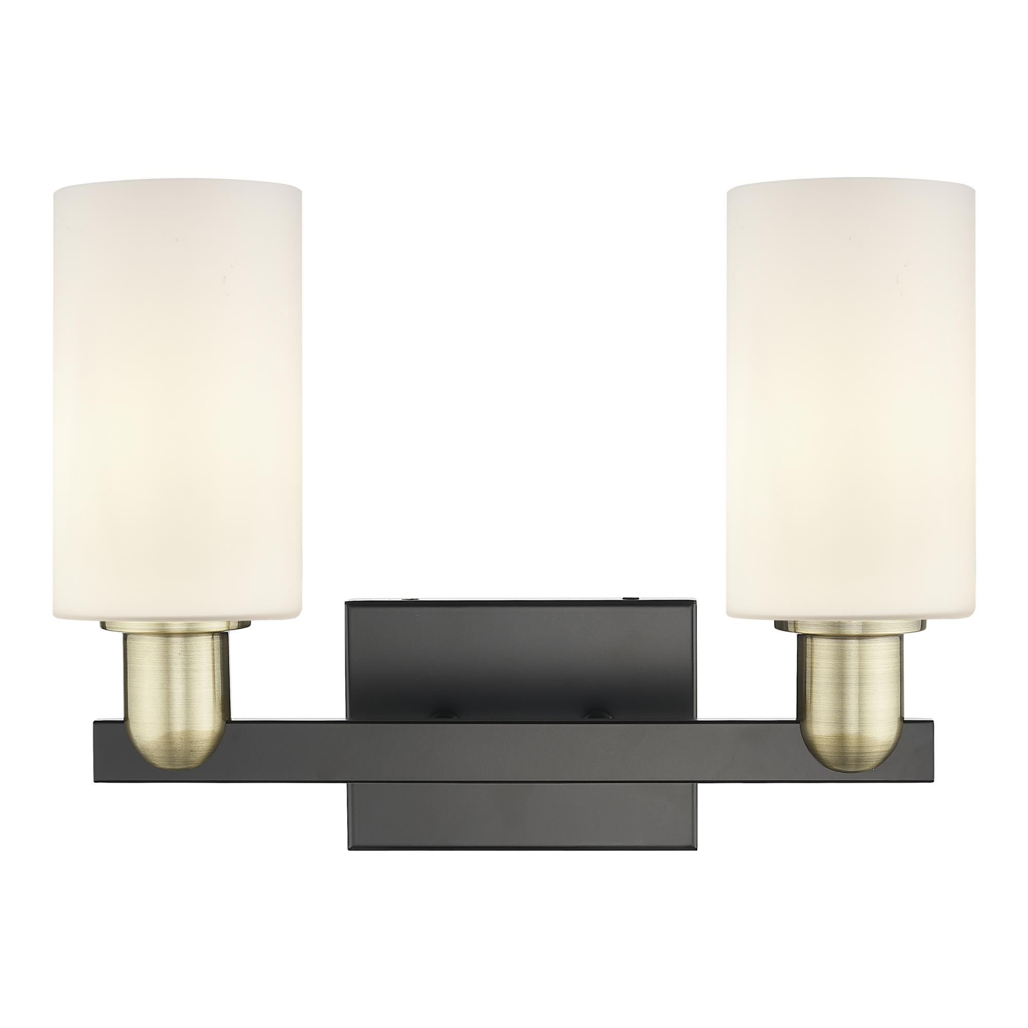 Shown in Black Antique Brass finish and Matte White glass