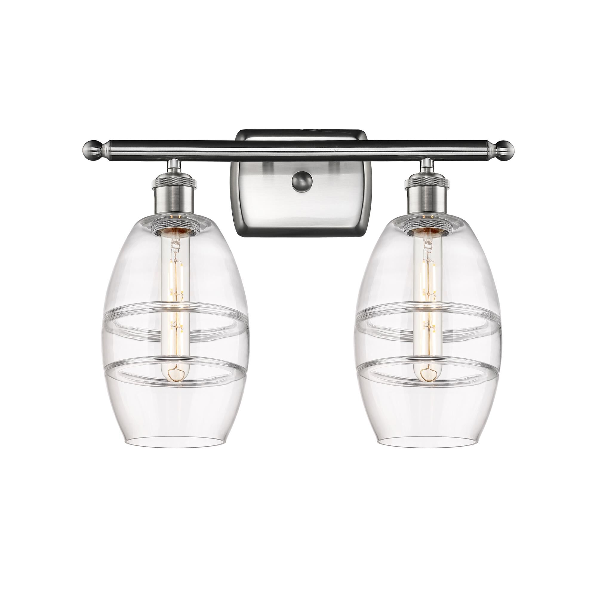 Shown in Brushed Satin Nickel finish and Clear glass