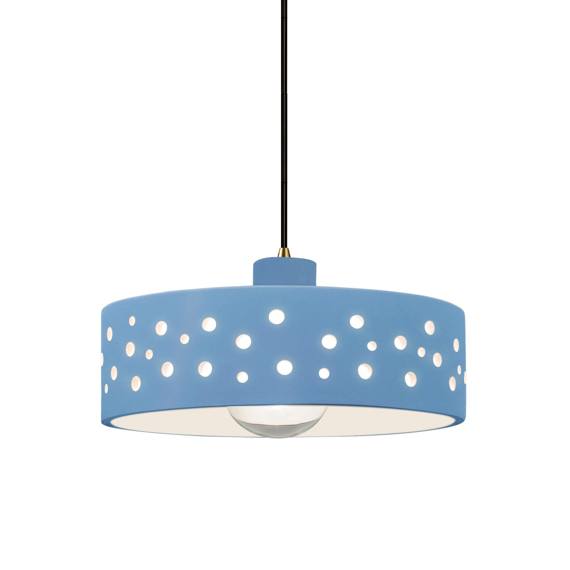 Shown in Antique Brass finish and Sky Blue shade