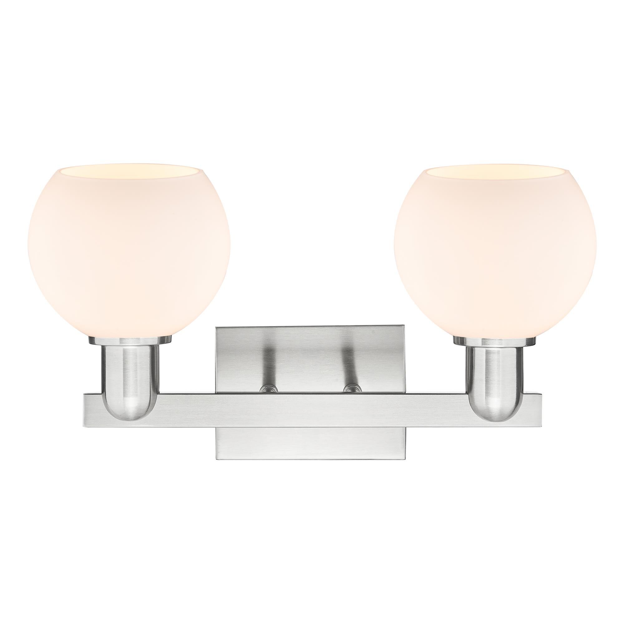 Shown in Brushed Satin Nickel finish and Matte White glass