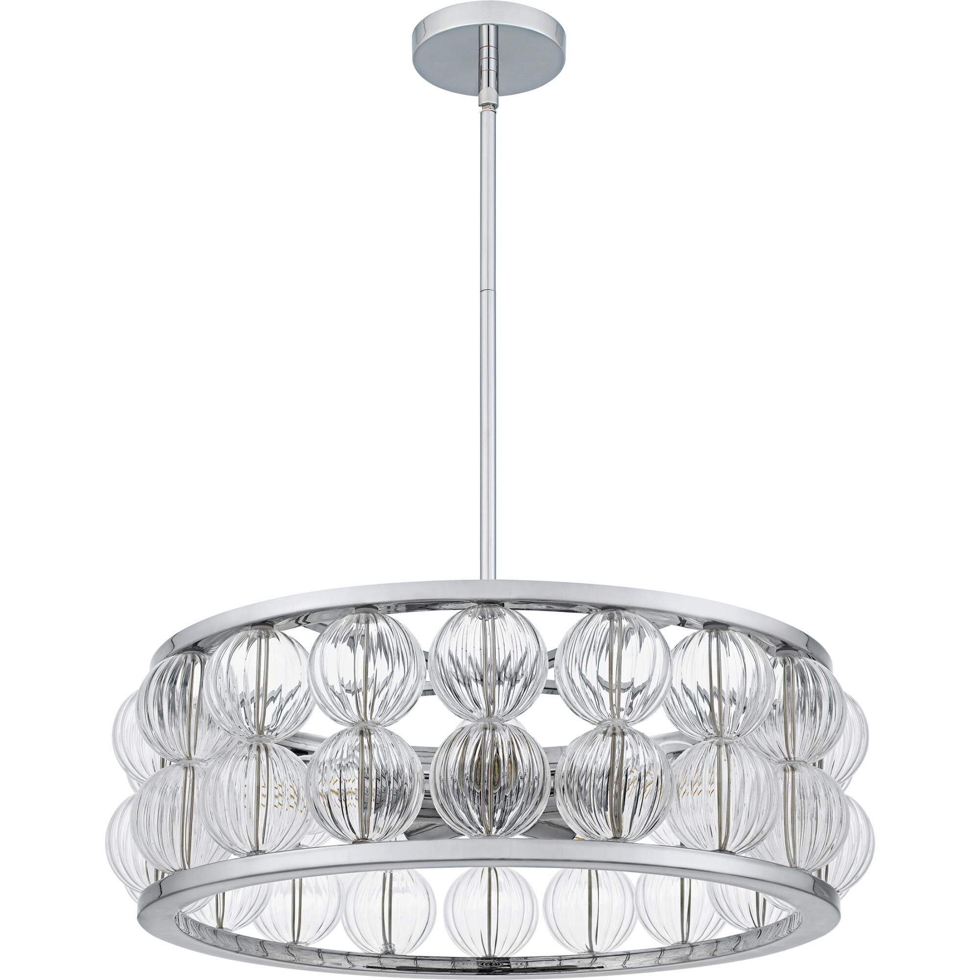 Shown in Polished Chrome finish and Clear Ribbed Glass shade