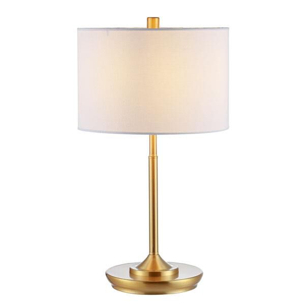 Shown in Brass Gold finish and White Linen Cotton shade