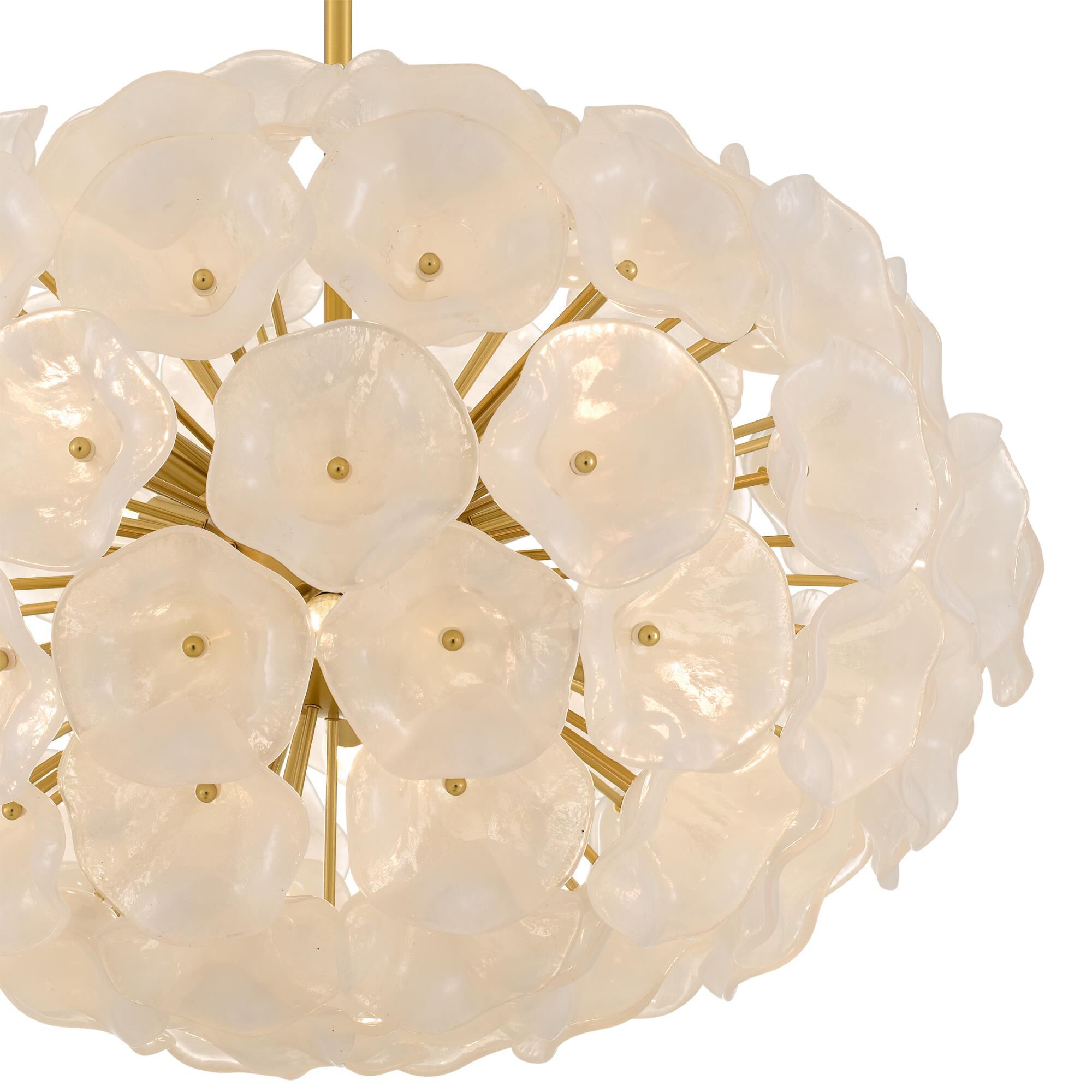 Shown in Brushed Gold finish and White Glass shade
