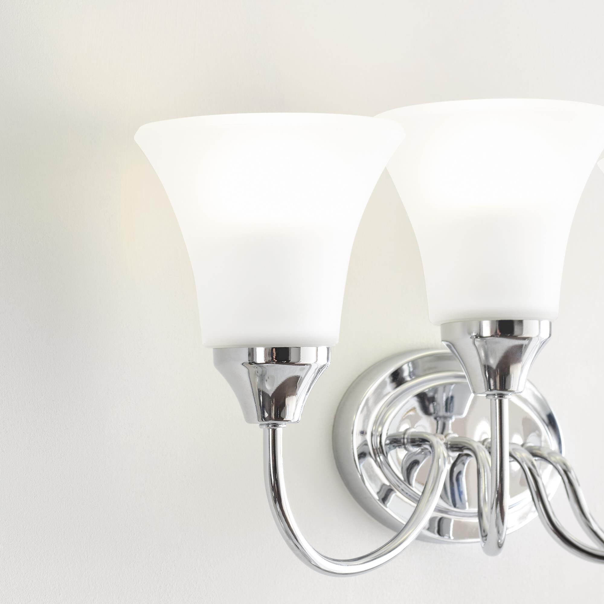 Shown in Chrome finish and Satin Etched glass