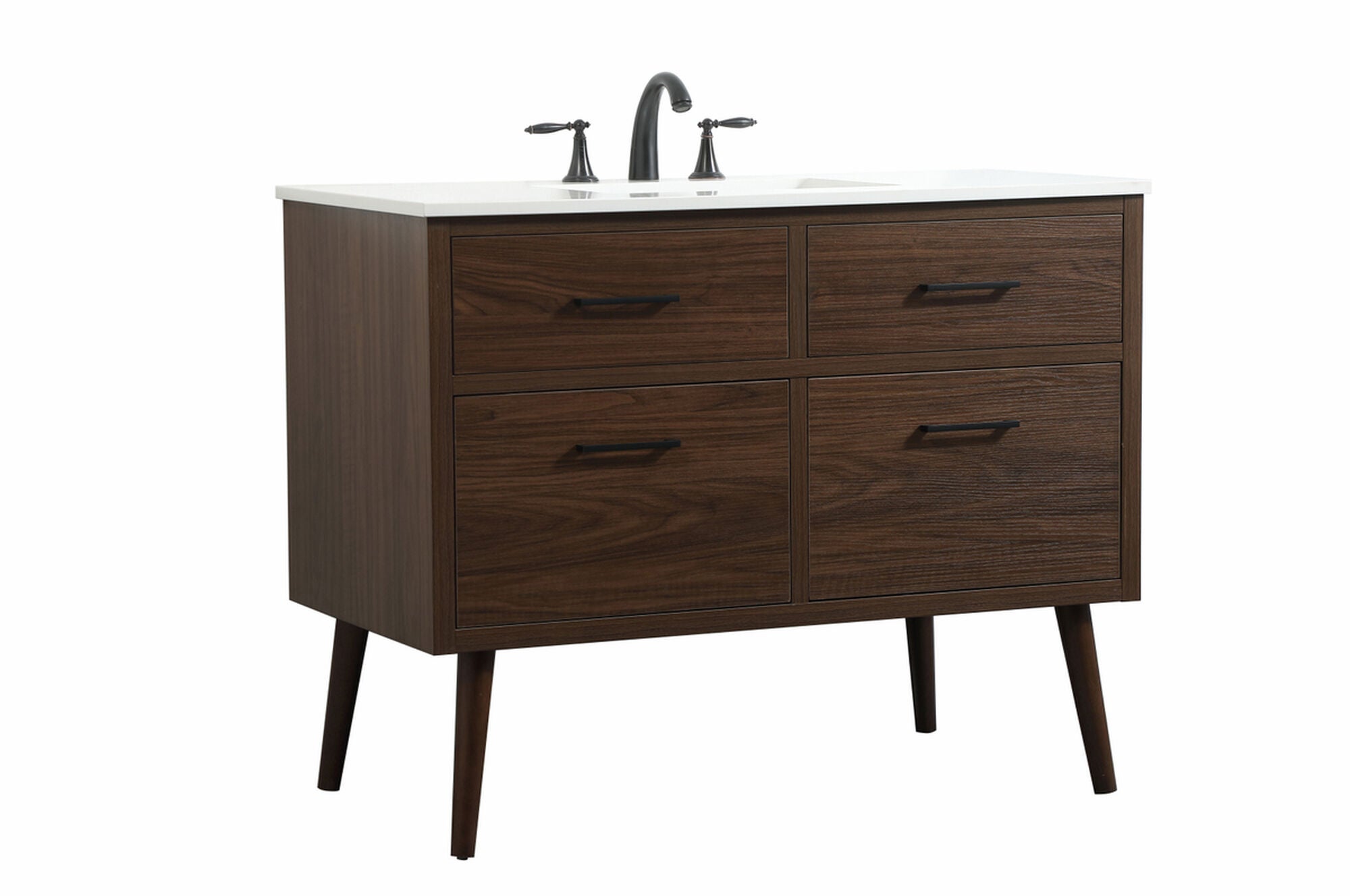 Shown in Walnut finish and Without Backsplash accent