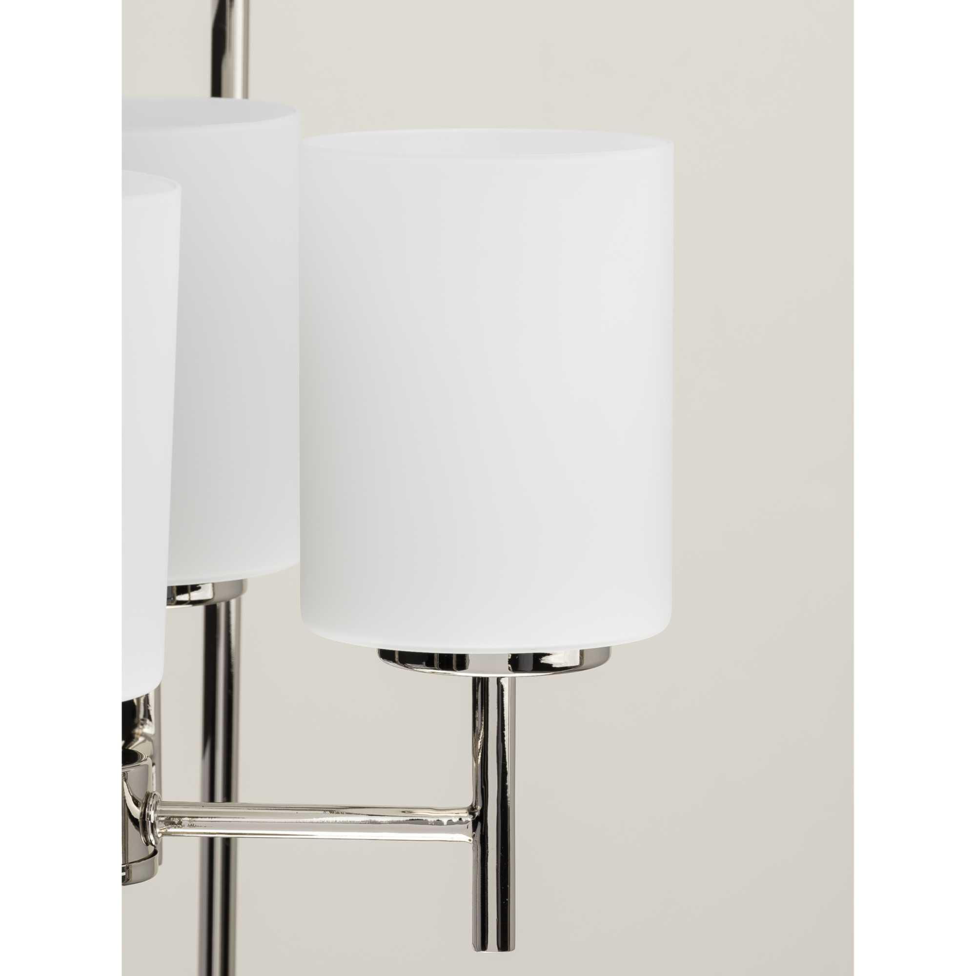 Shown in Polished Nickel finish and Etched White glass