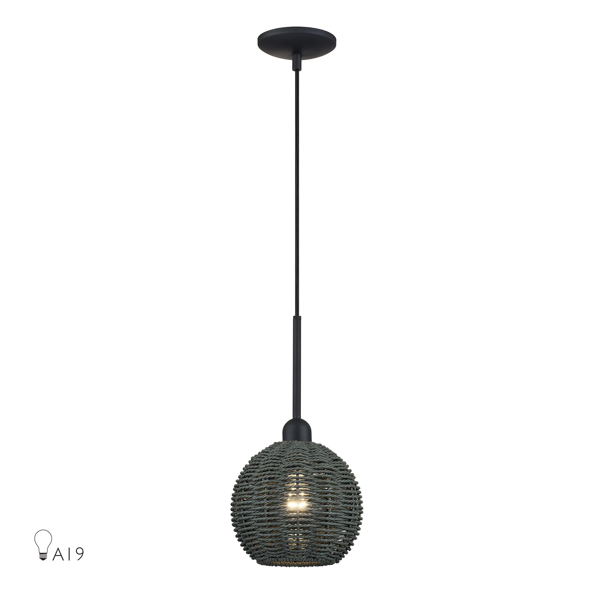 Shown in Black finish and Hand-Woven Midnight Black Color Paper Rope shade
