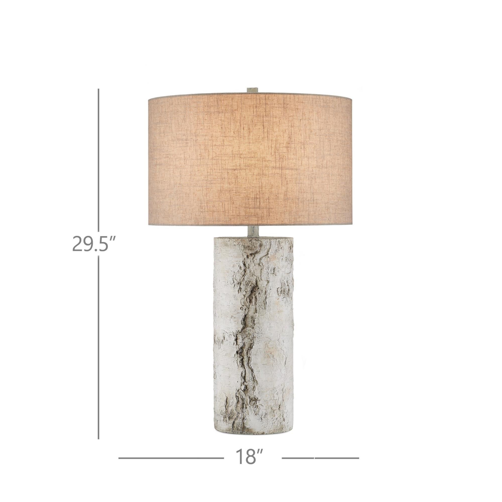Shown in Birch White, Gray finish and Beige Natural Linen shade