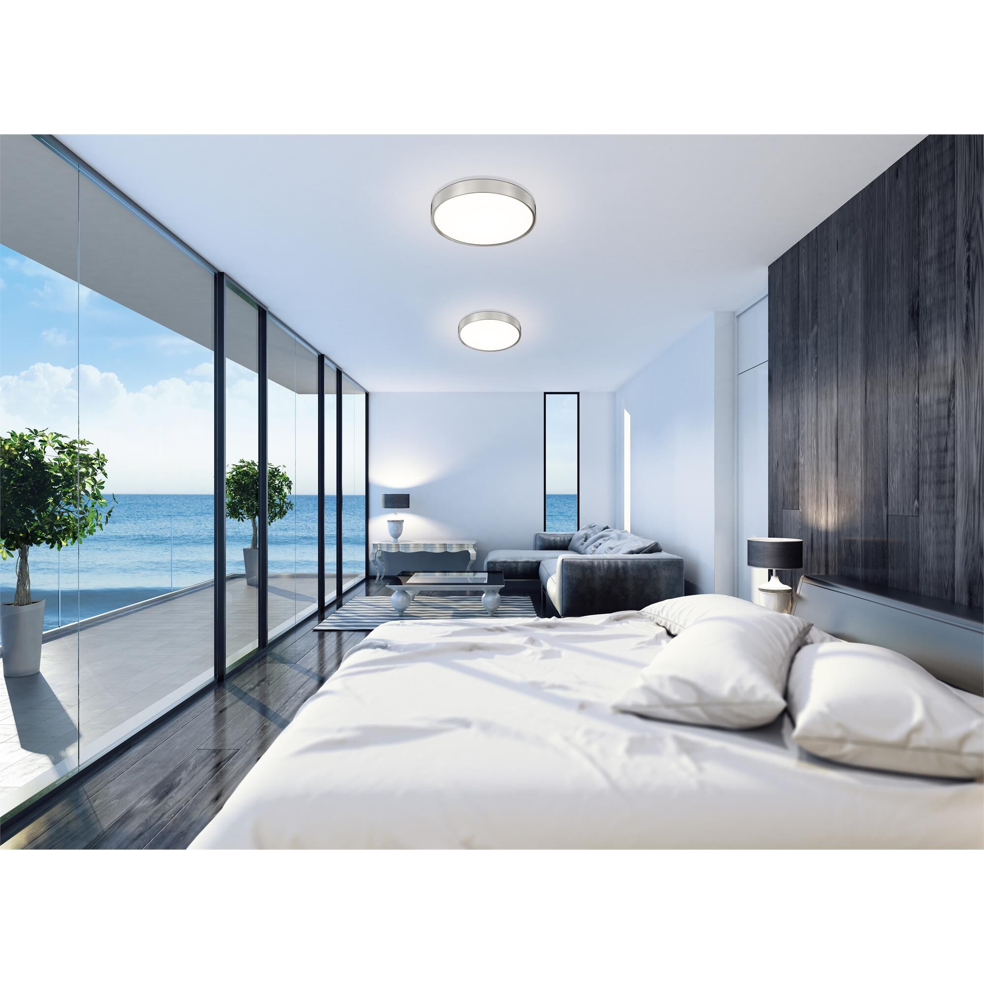Shown in Brushed Nickel finish and Frosted glass and Frosted shade