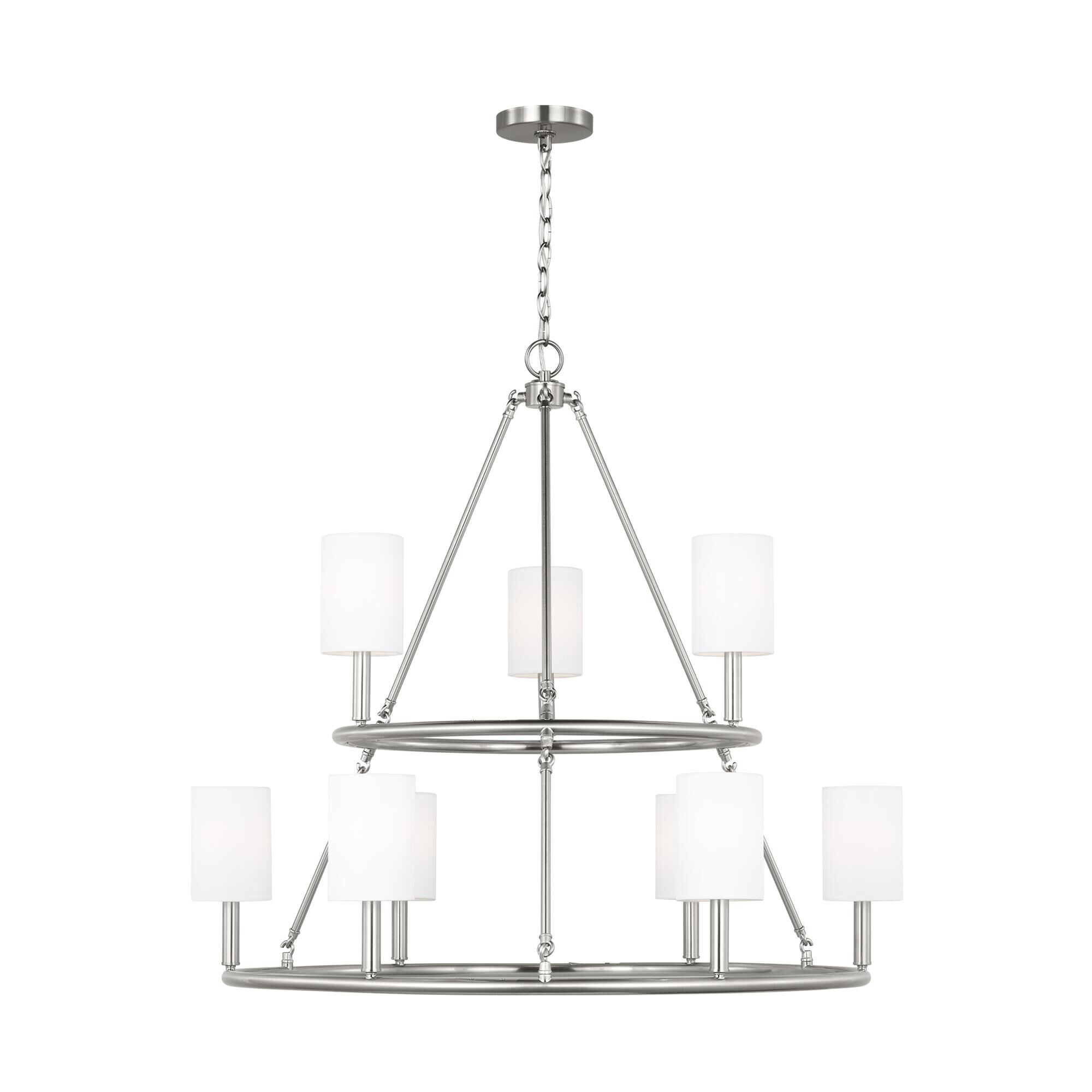 Shown in Brushed Steel finish and White Linen Fabric s shade