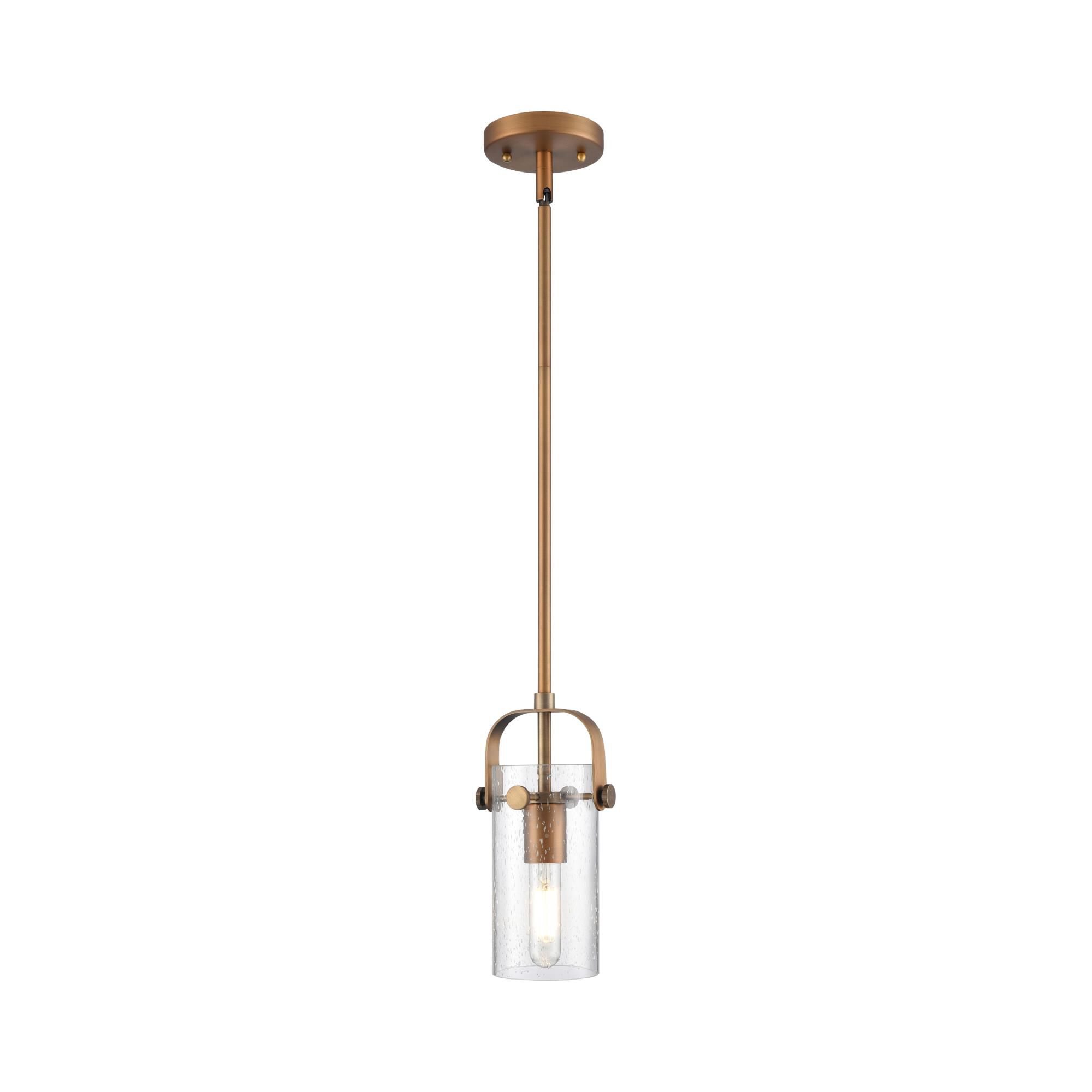 Shown in Brushed Brass finish and Seedy glass