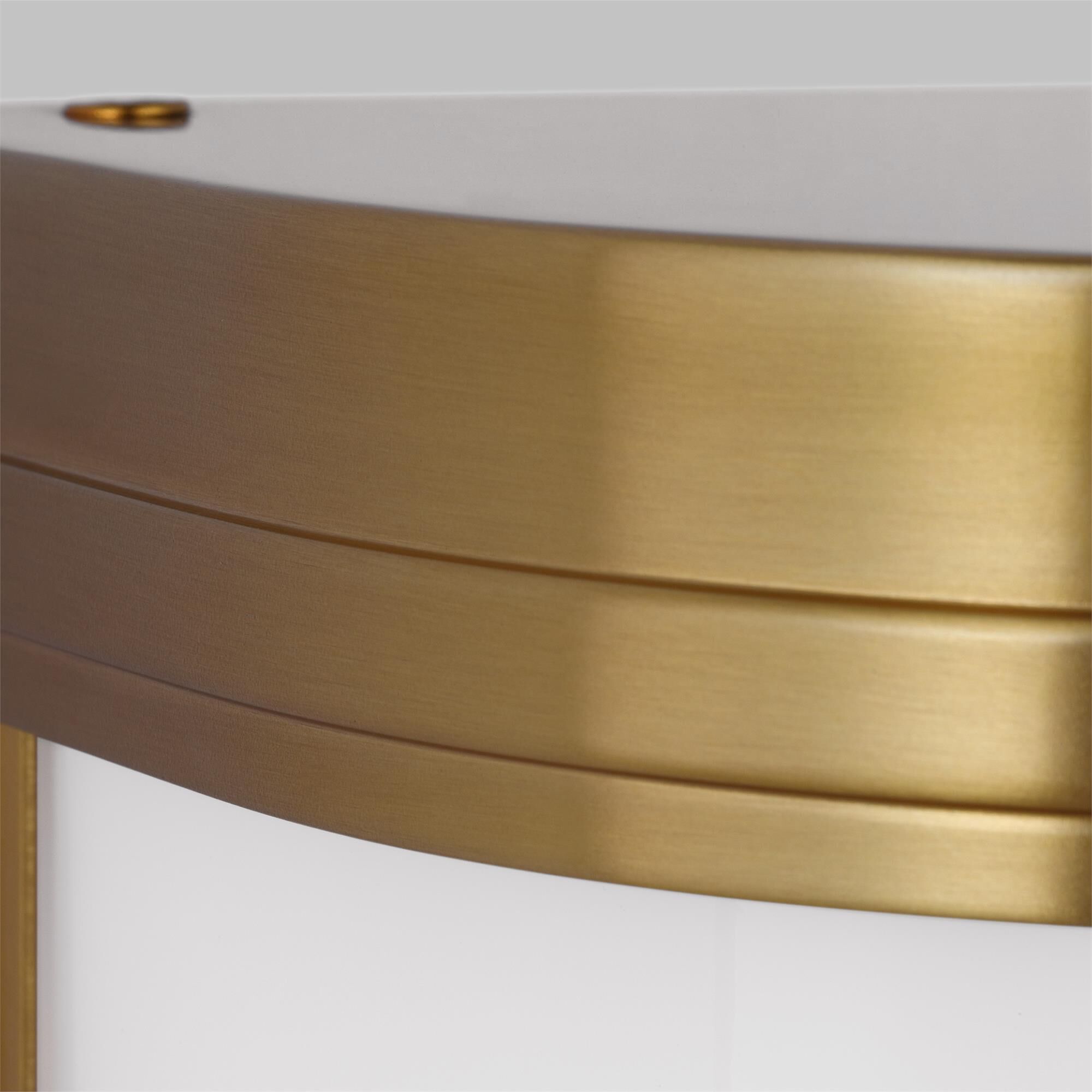 Shown in Burnished Brass finish and Opal Etched Glass shade