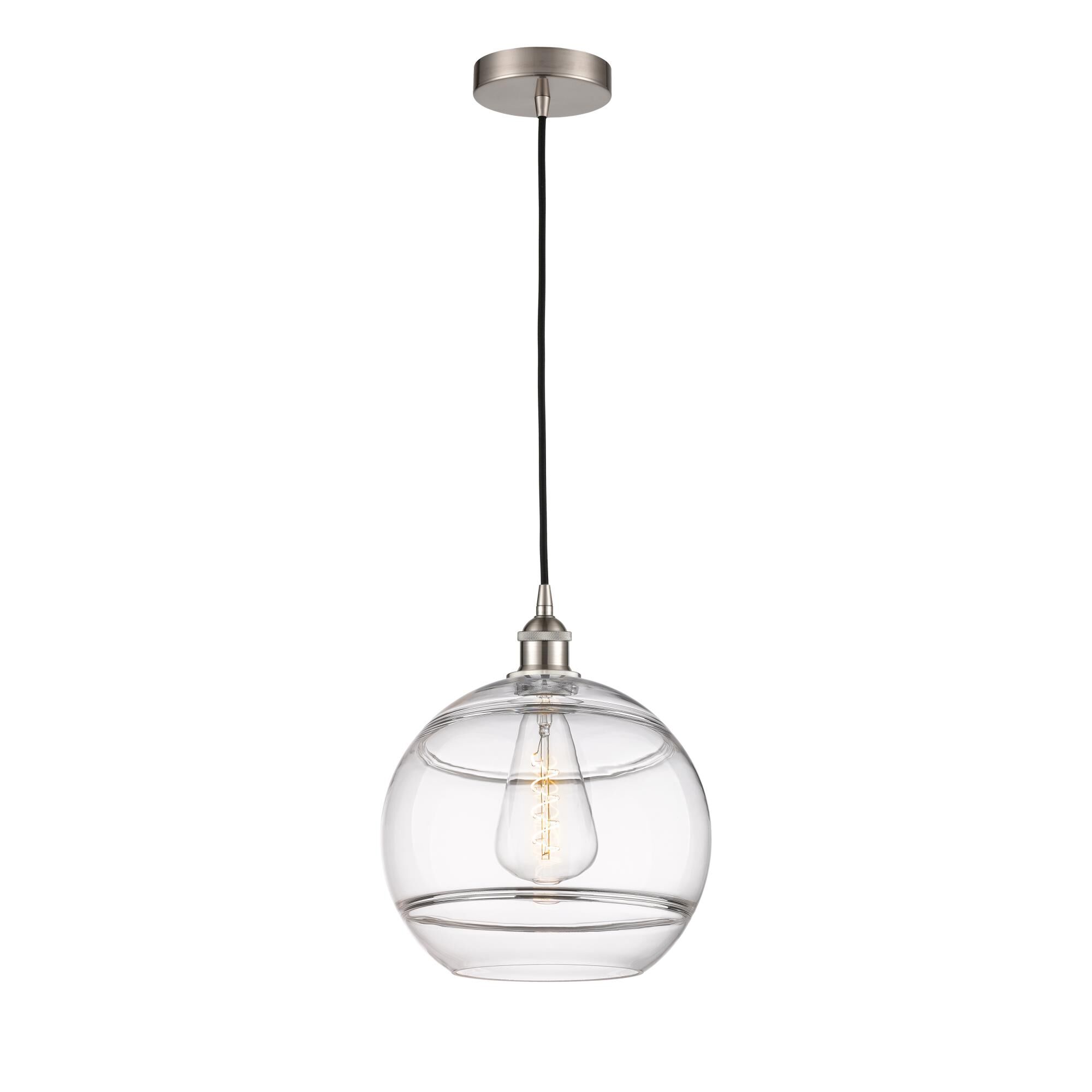 Shown in Brushed Satin Nickel finish and Clear glass