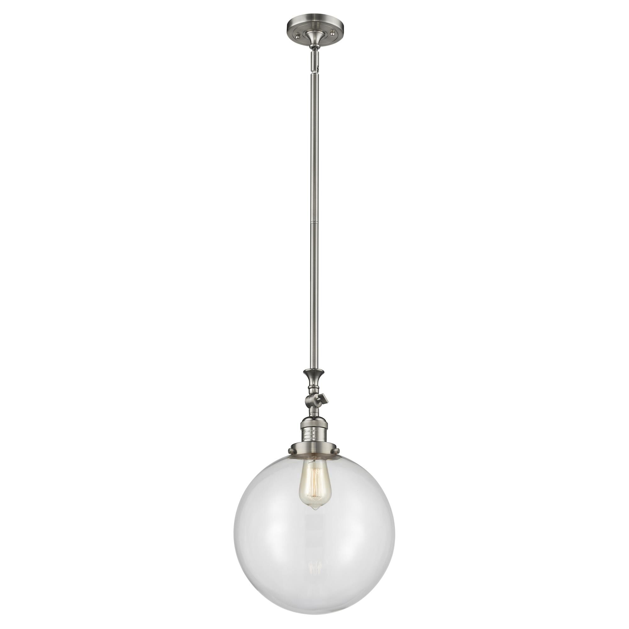 Shown in Brushed Satin Nickel finish and Clear Beacon glass