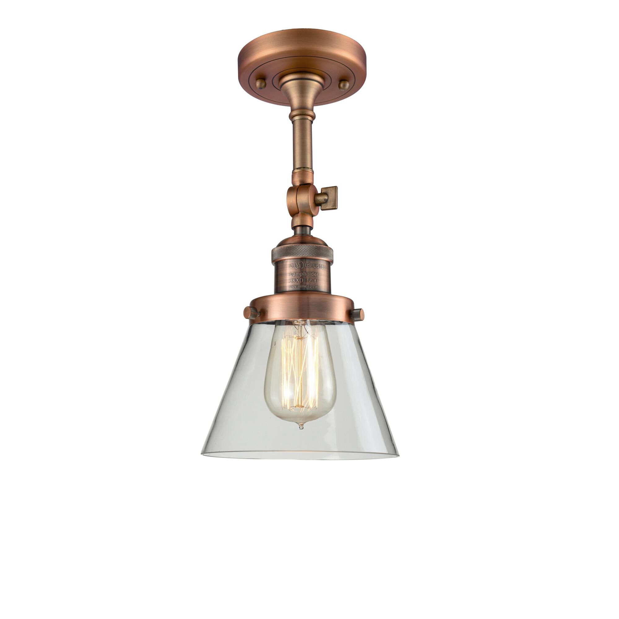 Shown in Antique Copper finish and Clear glass and None accent