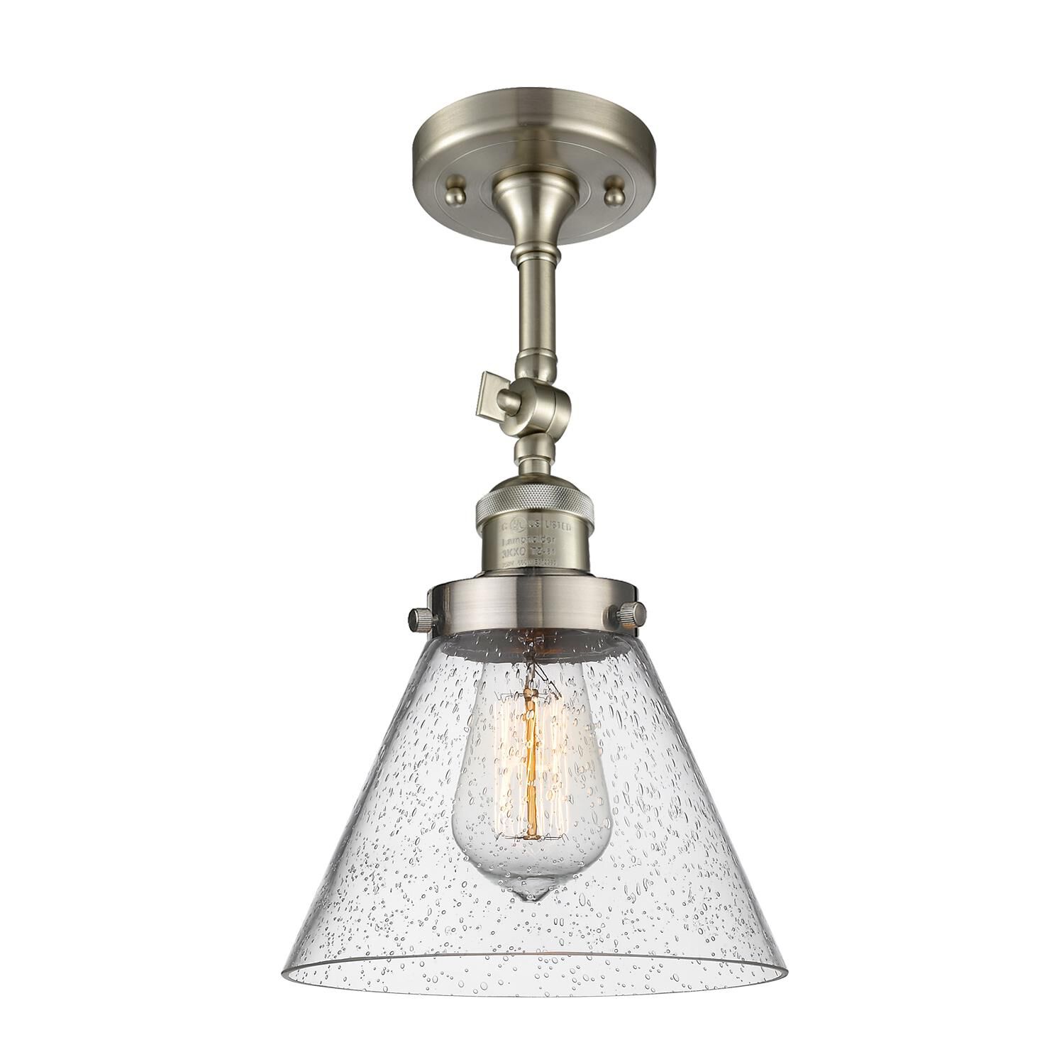 Shown in Brushed Satin Nickel finish and Seedy glass and None accent