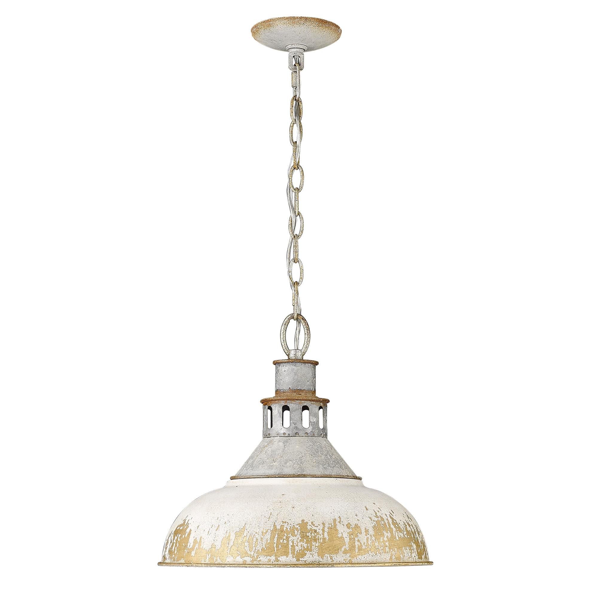Shown in Aged Galvanized Steel finish and Antique Ivory shade