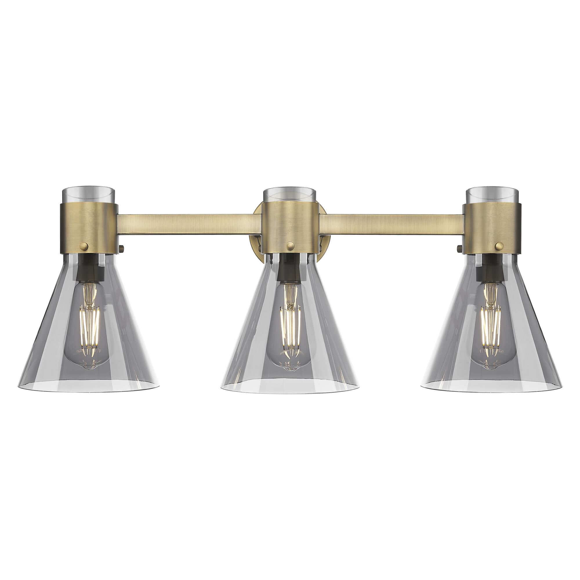 Shown in Brushed Brass finish and Light Smoke glass