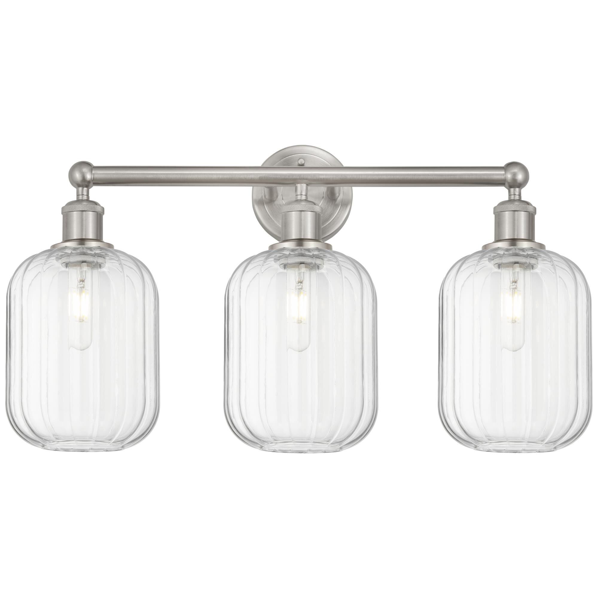 Shown in Brushed Satin Nickel finish and Clear glass