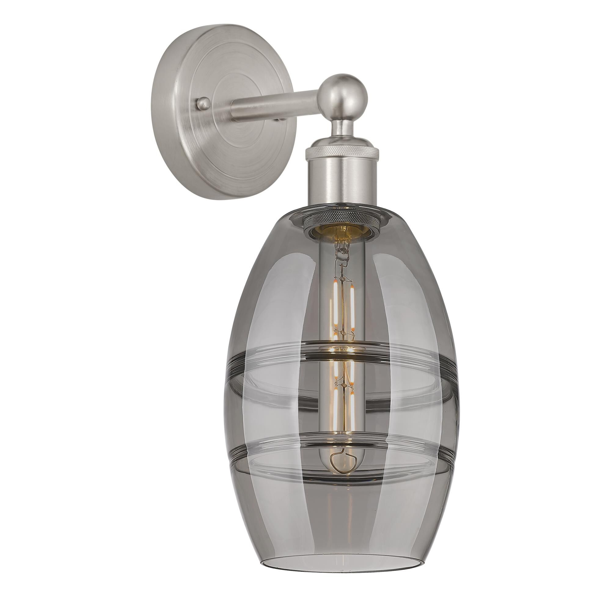 Shown in Brushed Satin Nickel finish and Light Smoke glass