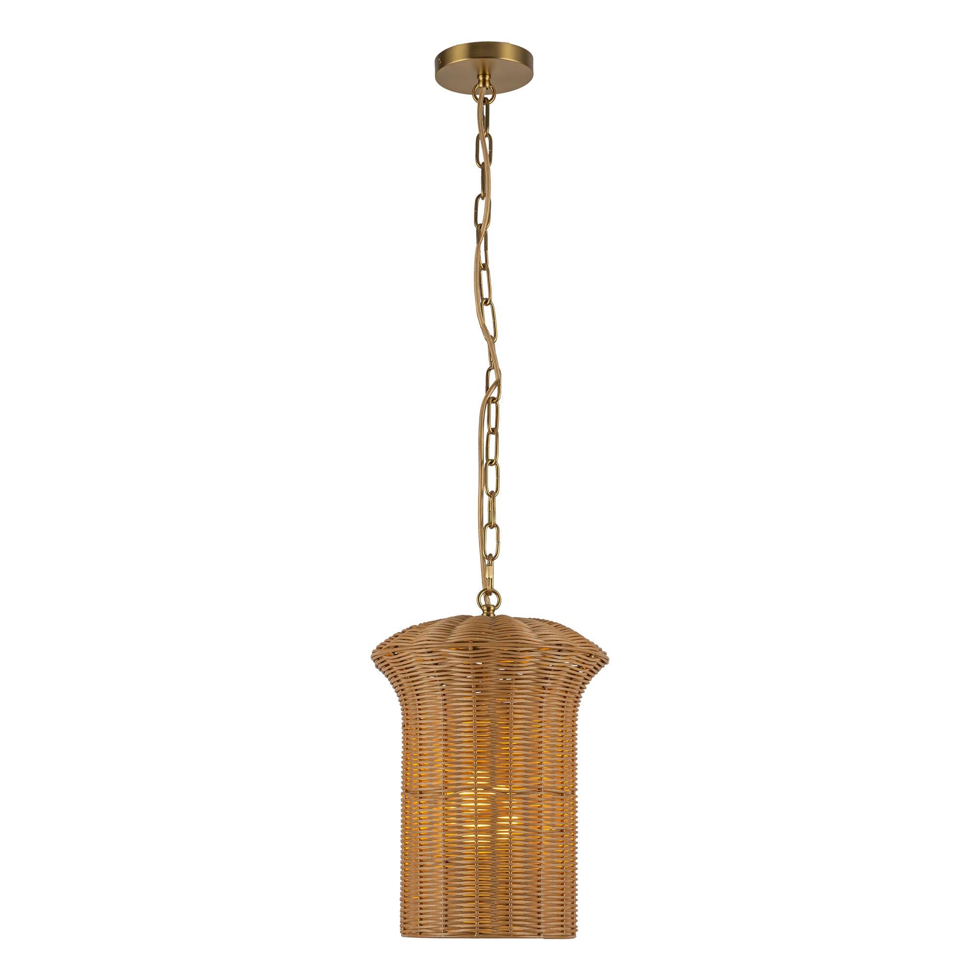 Shown in Brushed Gold finish and Rattan shade