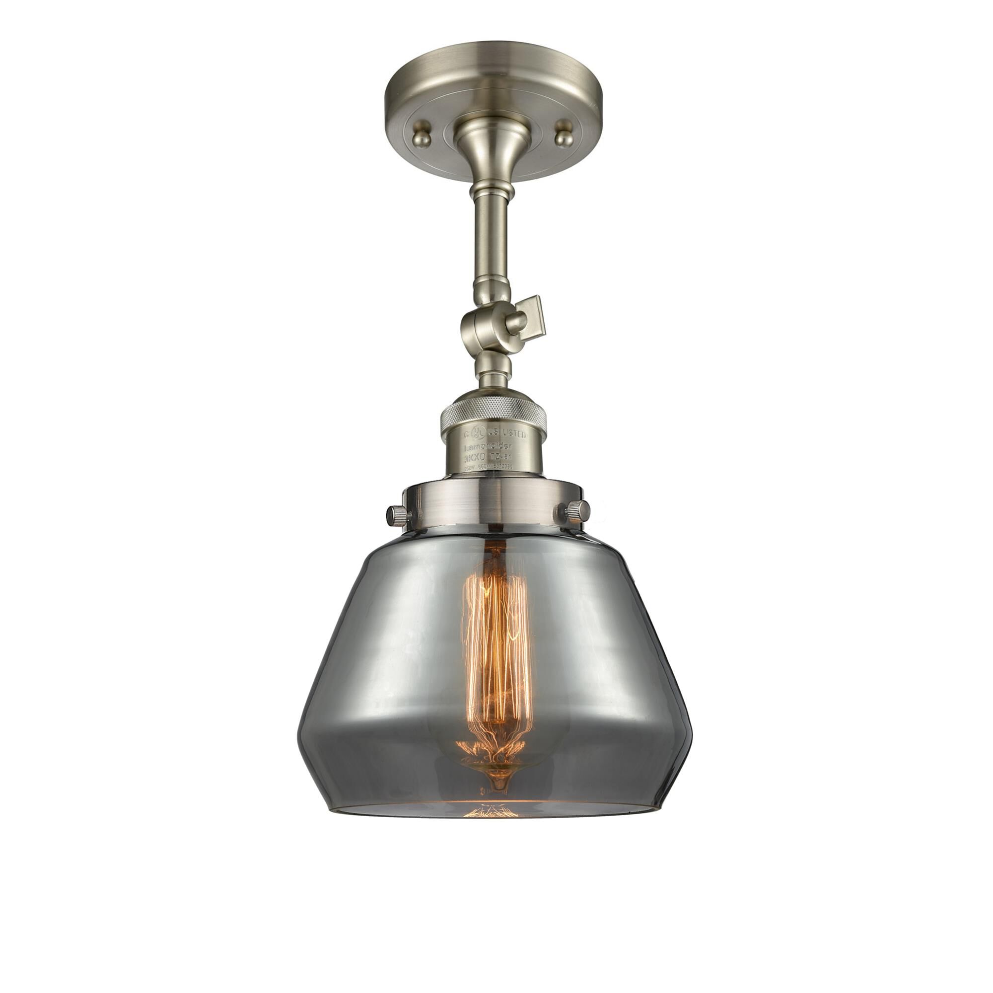 Shown in Brushed Satin Nickel finish and Plated Smoked glass and None accent