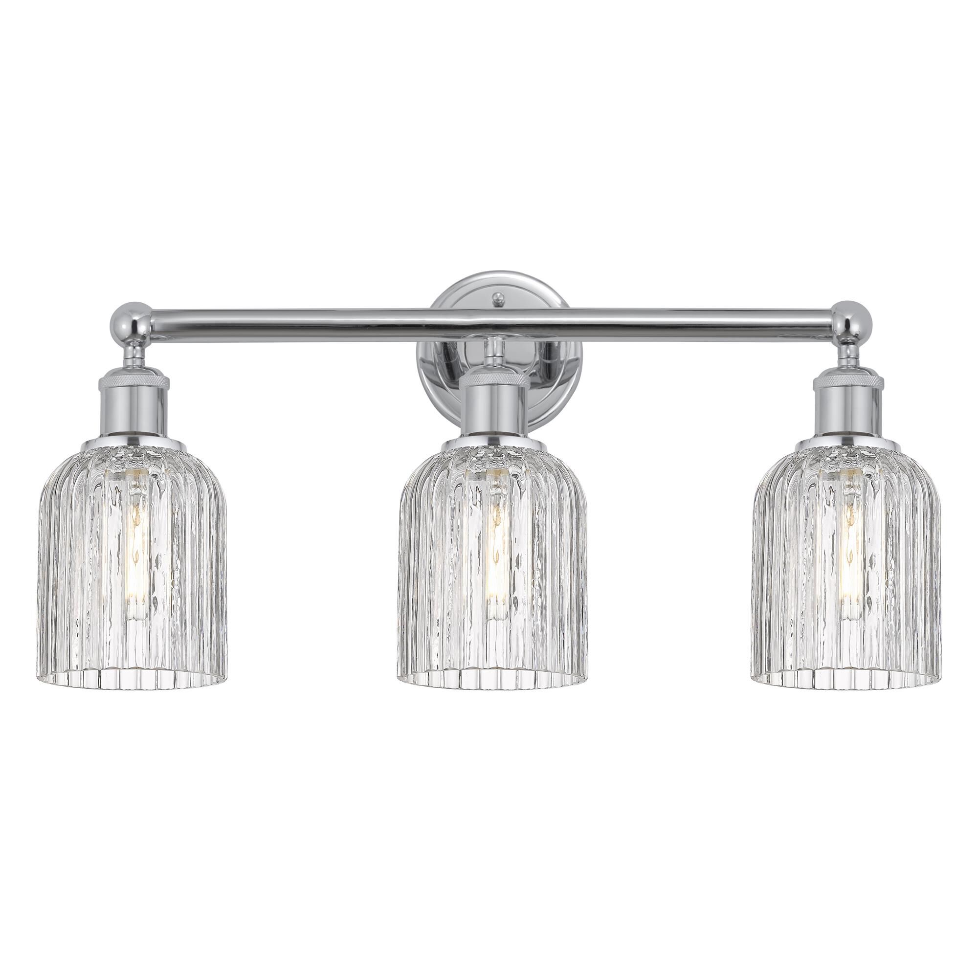 Shown in Polished Chrome finish and Clear Ribbed glass