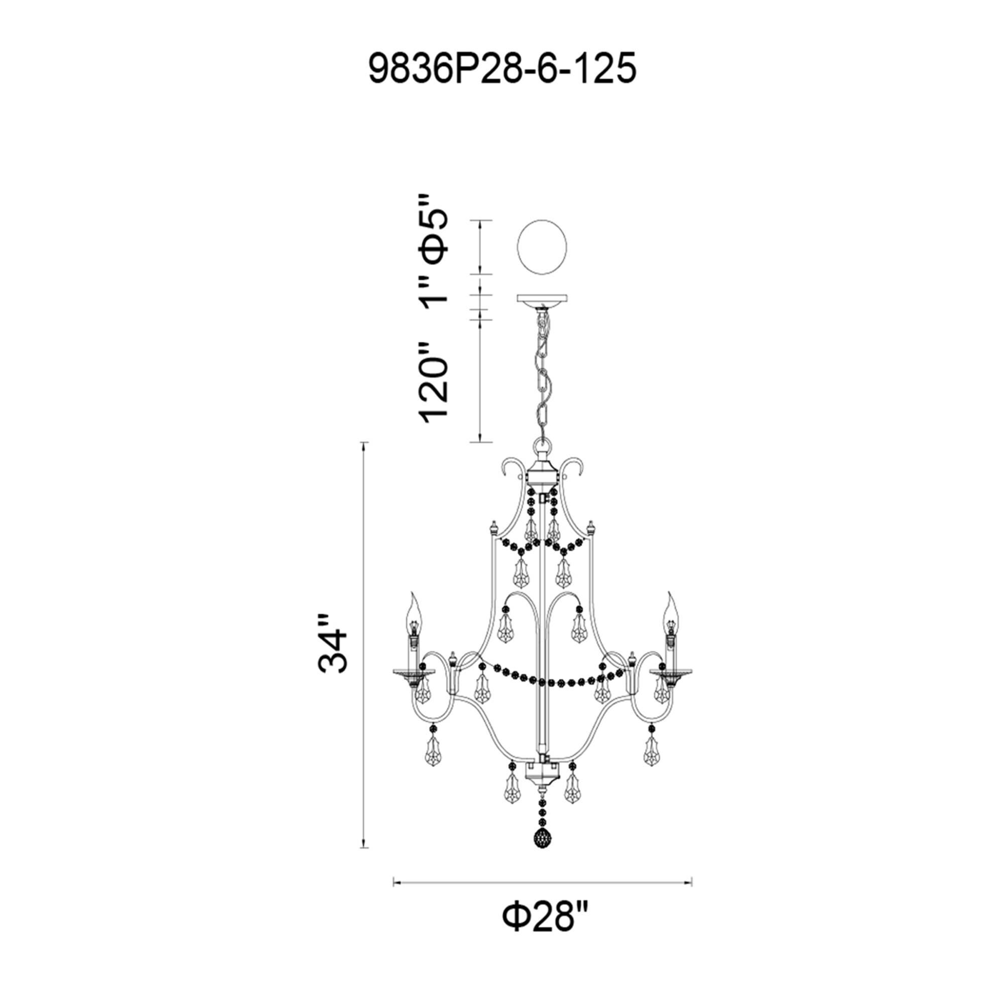 Electra 28 Inch 6 Light Chandelier by CWI Lighting