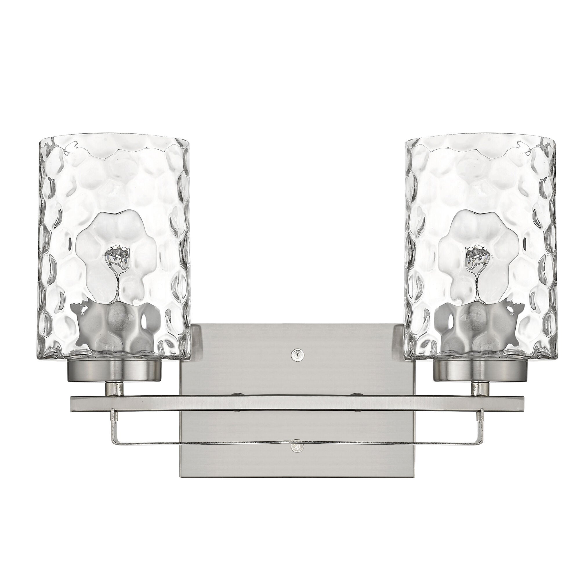 Shown in Satin Nickel finish and Clear glass and Clear, Optic Cylindrical Glass shade