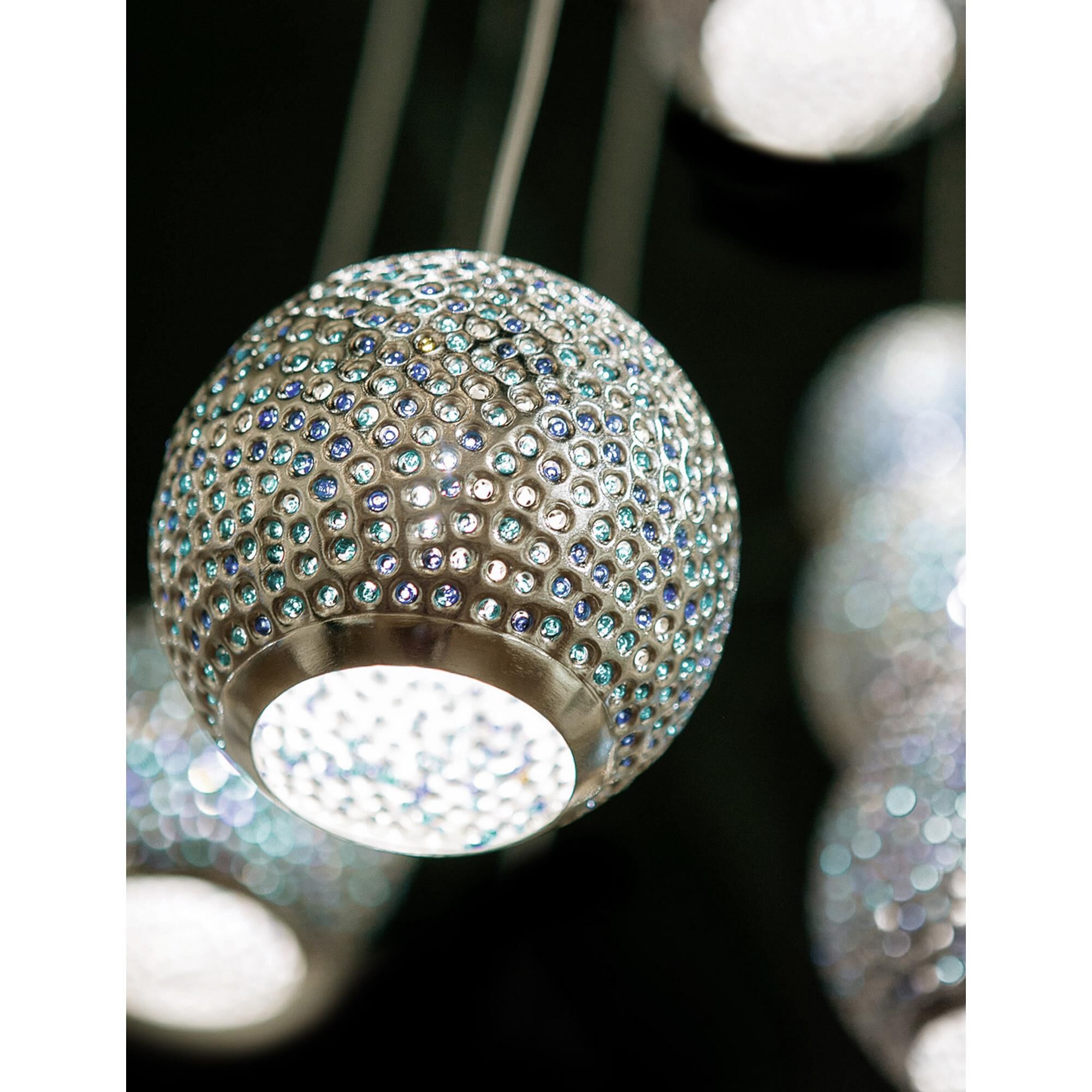 Shown in Painted Silver - Nickel - Blue finish and Metal - Glass Bead shade