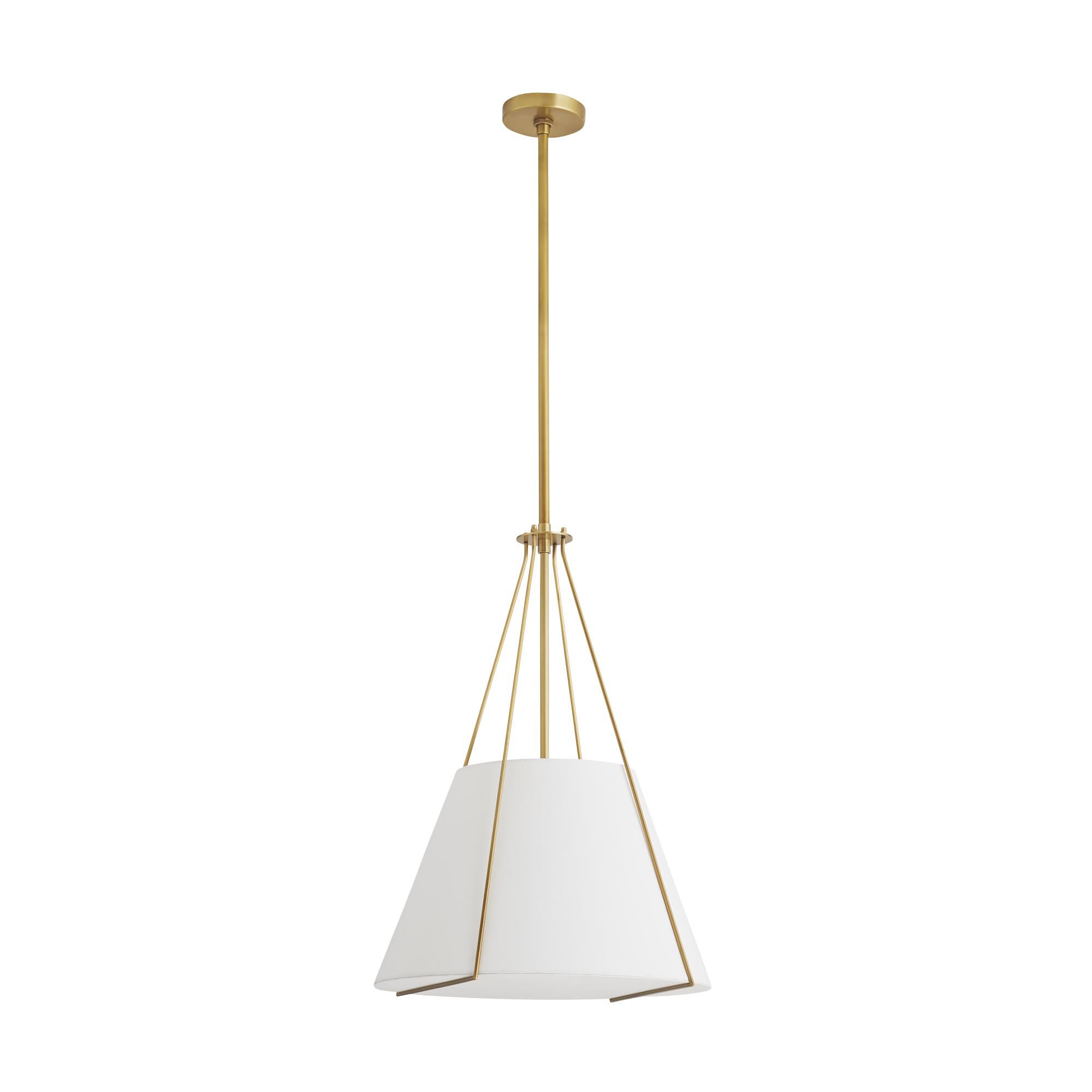 Shown in Antique Brass finish and Linen shade