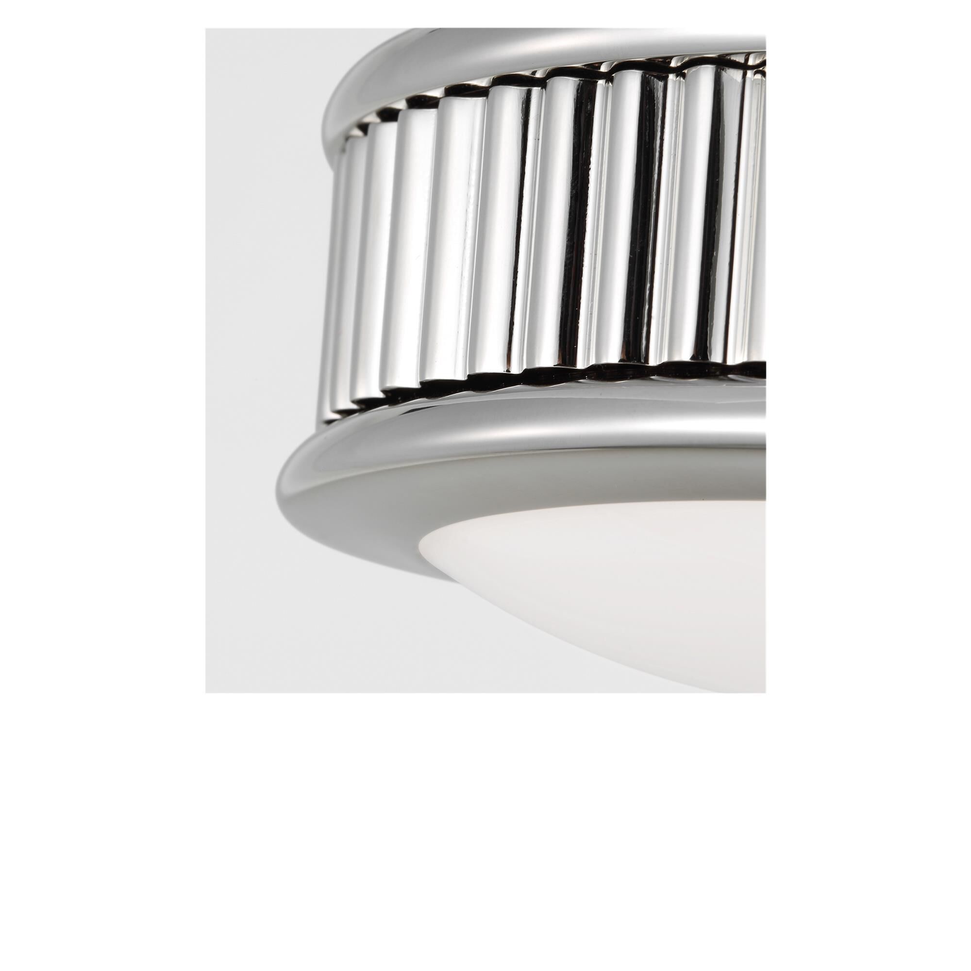 Shown in Polished Nickel finish and Milk glass